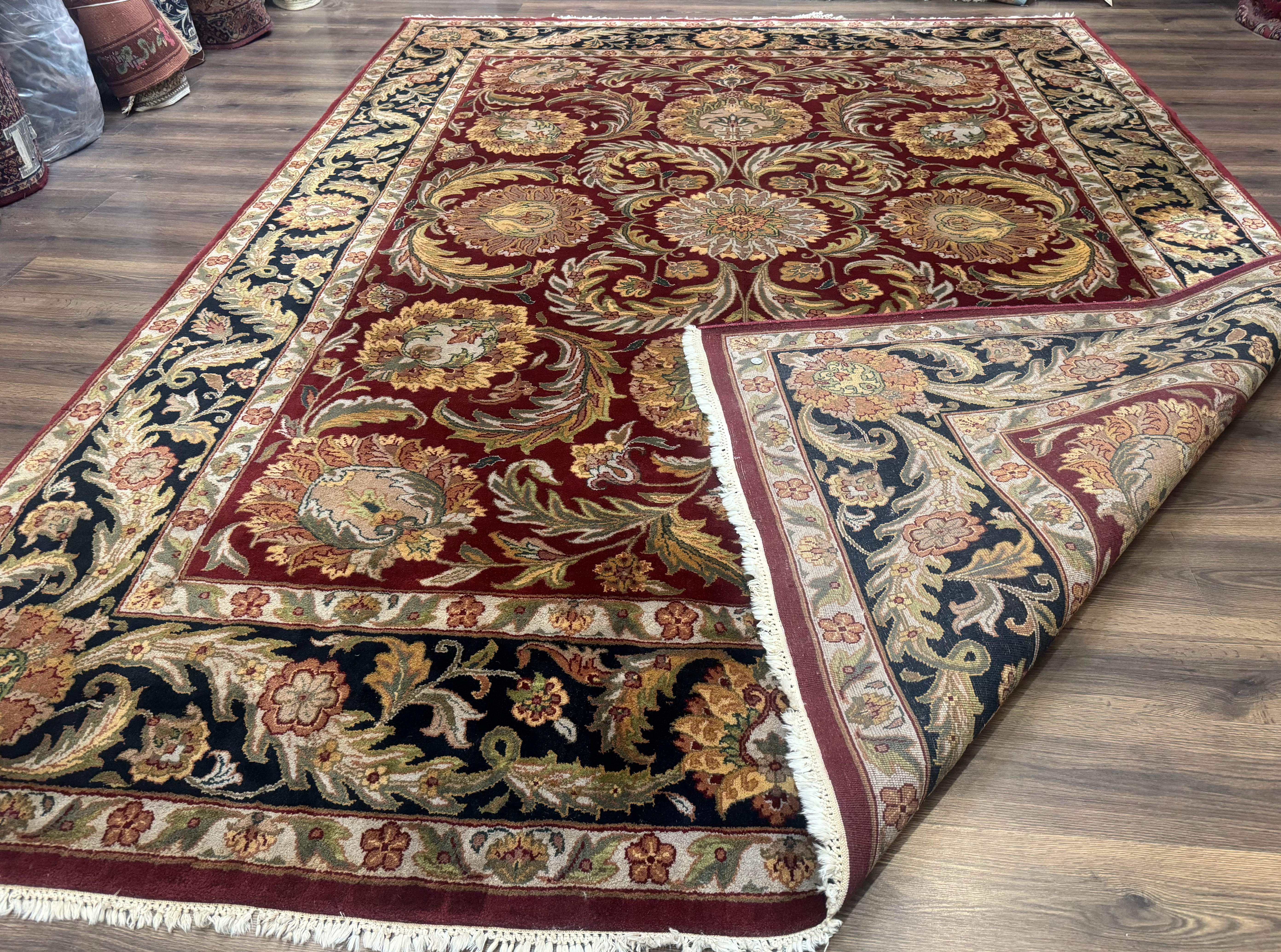 Indian Agra Rug 9x12 – Red, Hand-Knotted Wool Vintage Carpet - Jewel Rugs