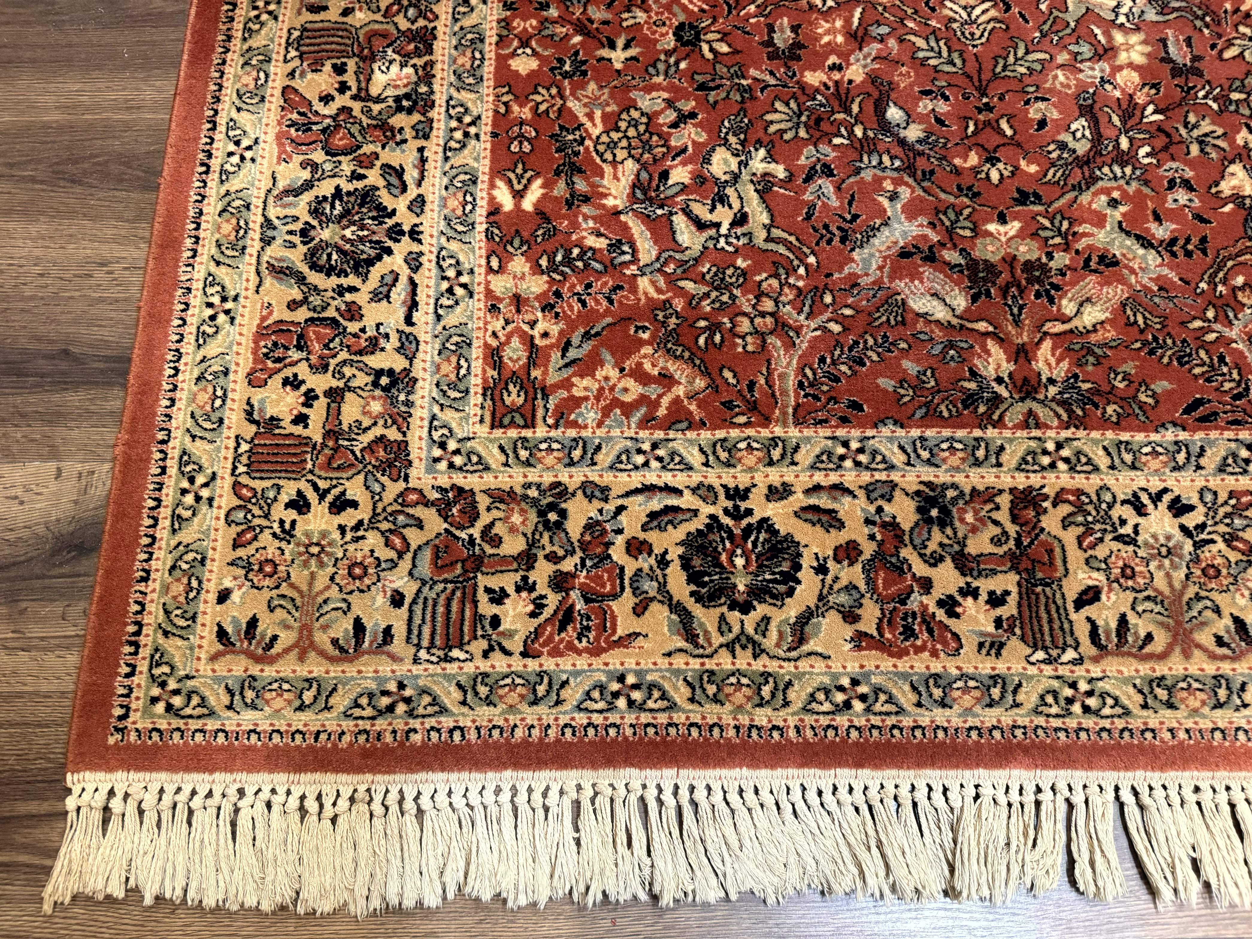 Persian Area Rug 8 x 11.6, Wool, Royal Hunting Scene, Vintage Couristan Rug, Red, Allover Pattern, Belgium Power Loomed - Jewel Rugs