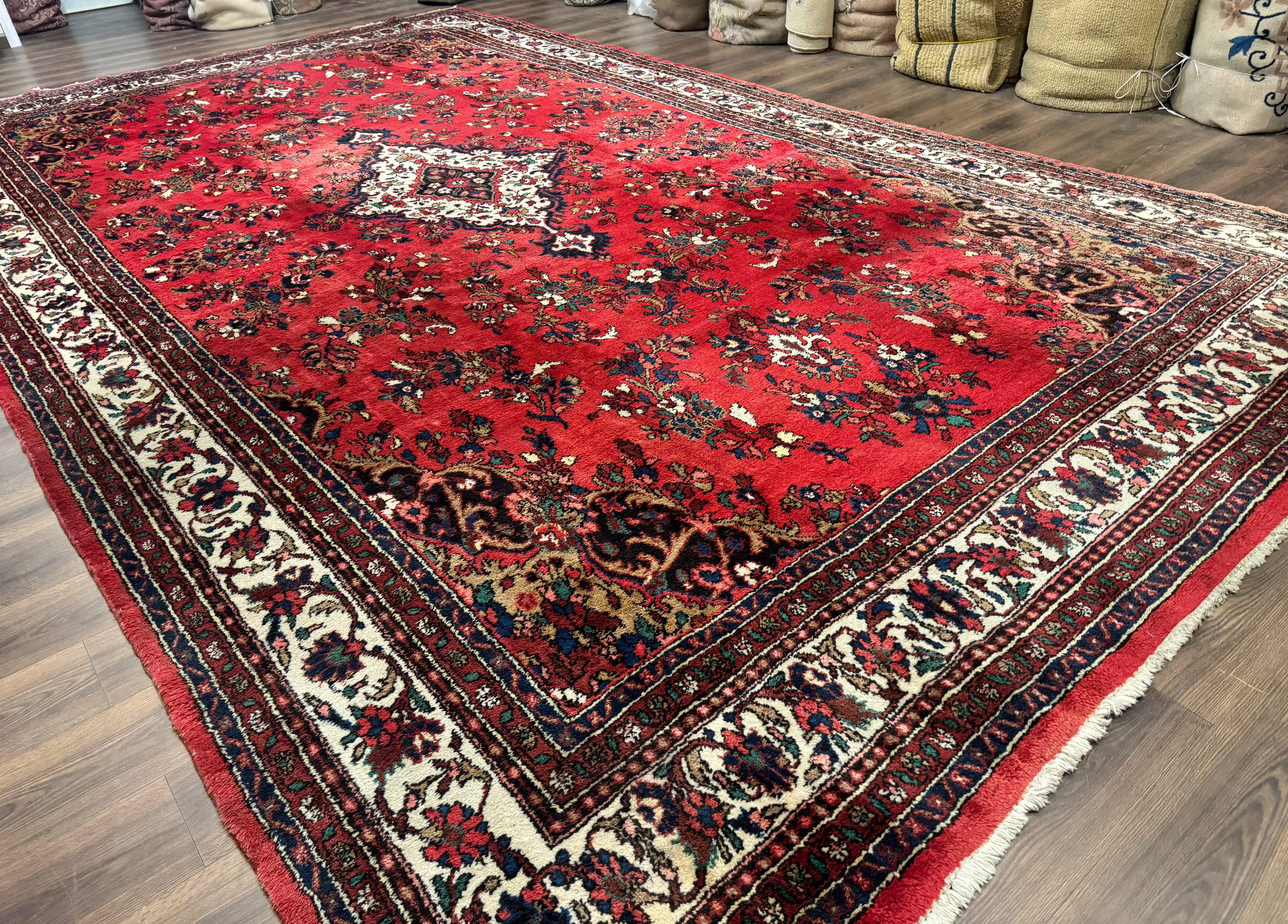 Palace Size Persian Rug 11x18, Red, Bibikabad Rug, Handmade Large Wool Carpet, Persian Hamadan Rug, Dargazin Rug - Jewel Rugs