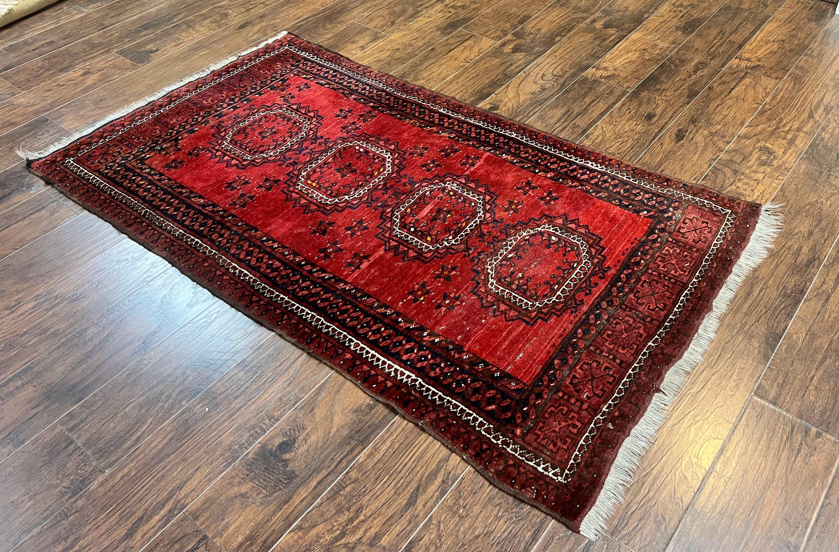 Afghan Rug 3x6, Semi Antique Vintage Oriental Carpet, Wool Handmade Red Rug, Tribal Rug, Afghan Beshir Rug - Jewel Rugs