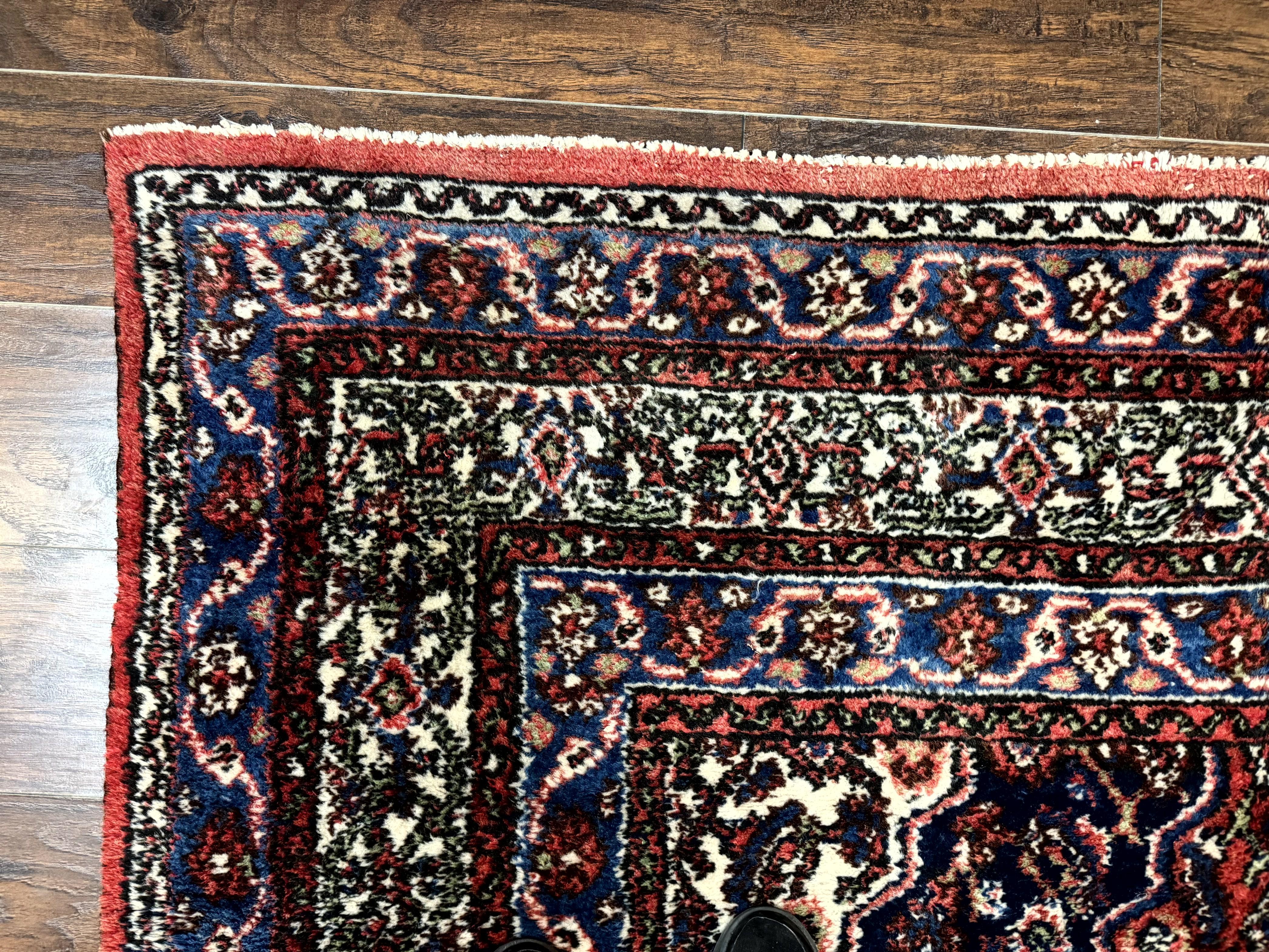 Persian Tribal Rug 6x11, Red Blue Ivory, Antique Persian Carpet, Hamadan Dargazin Carpet - Jewel Rugs