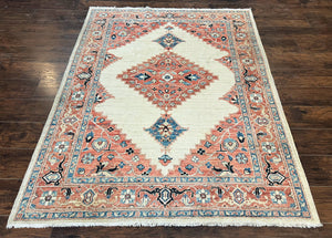 Peshawar Rug 5x7, Wool Hand Knotted Handmade Vintage Carpet, Serapi Design, Pakistani Rug 5 x 7 ft, Medium Sized, Geometric Rug