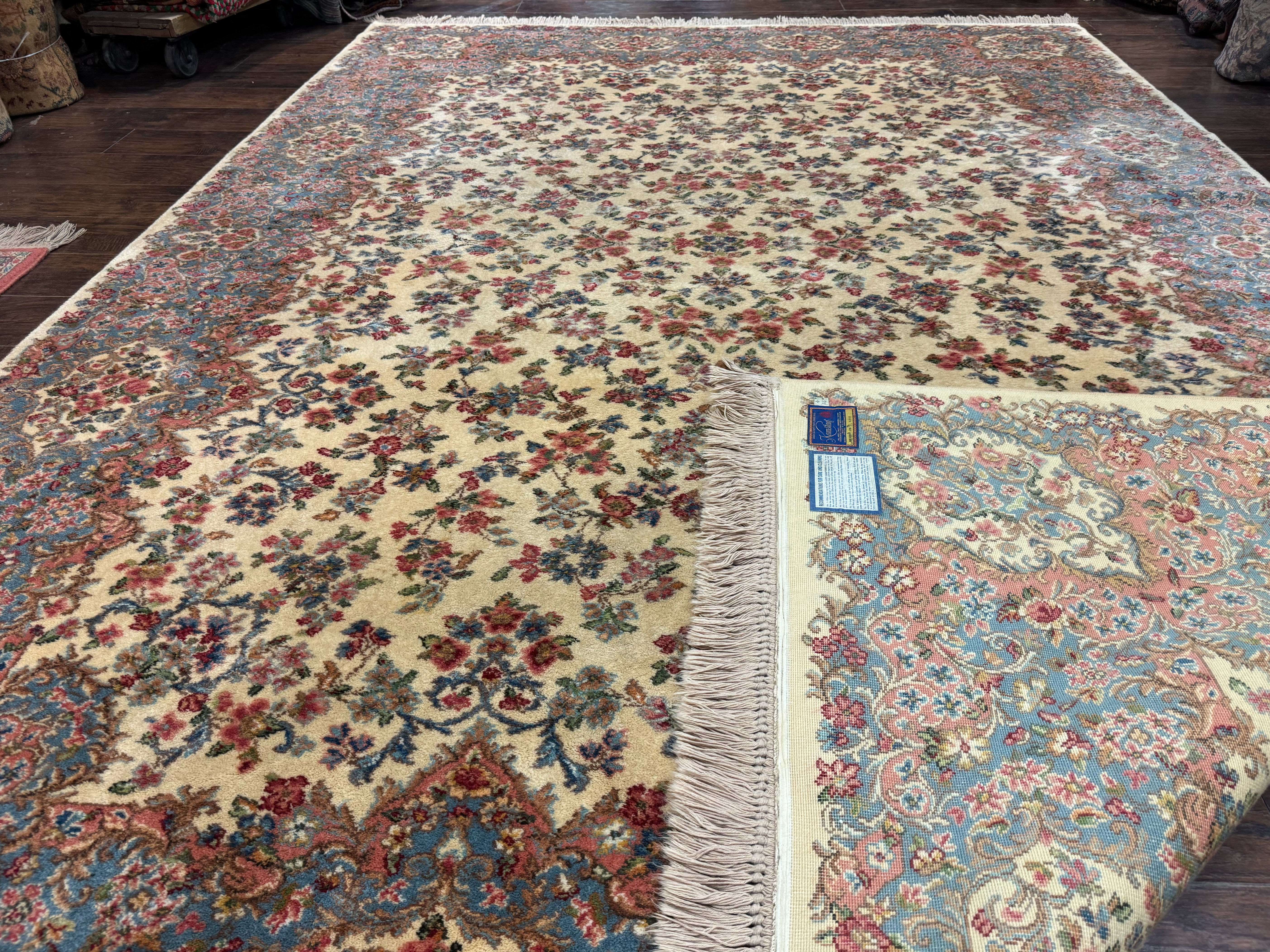 8.8 x 12 Karastan Rug #788 Ivory Kirman, Wool Vintage Original 700 Series - Jewel Rugs