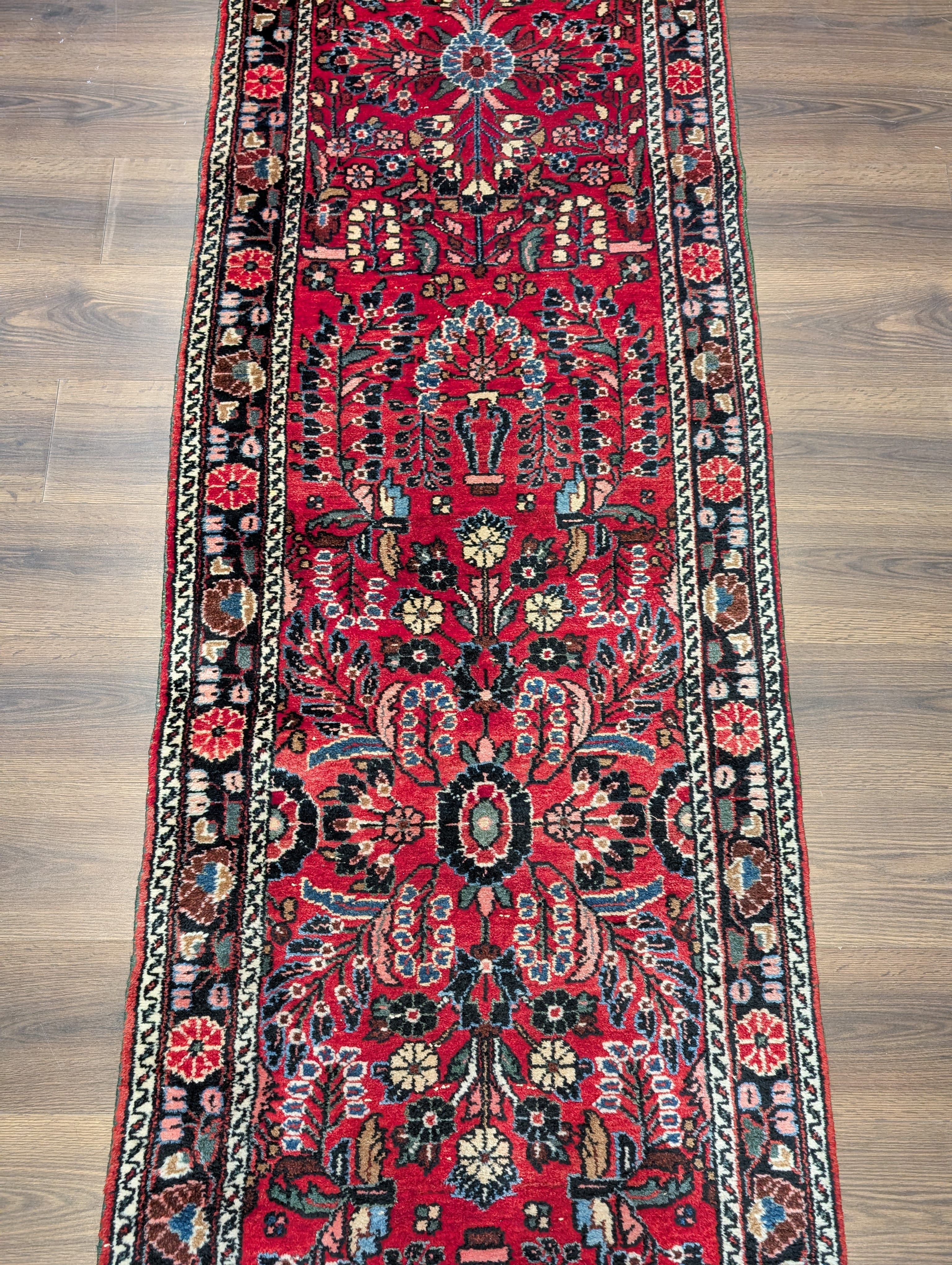 Red Persian Runner Rug 3 x 15, Hamadan Runner, Vintage - Jewel Rugs