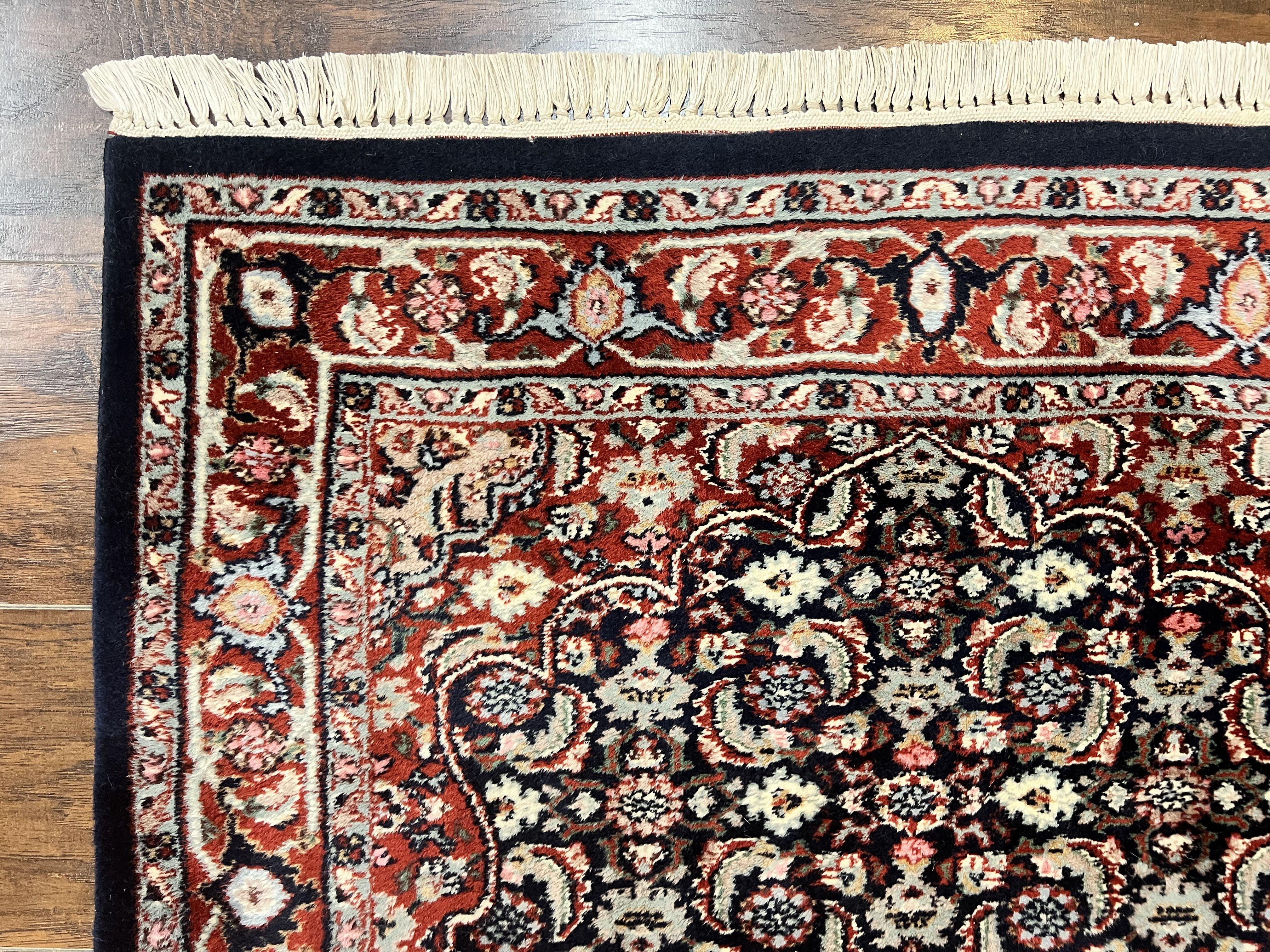 Indo Persian Rug 3x4, Herati Allover Pattern, Midnight Blue and Red, Small Vintage Handmade Wool Rug - Jewel Rugs