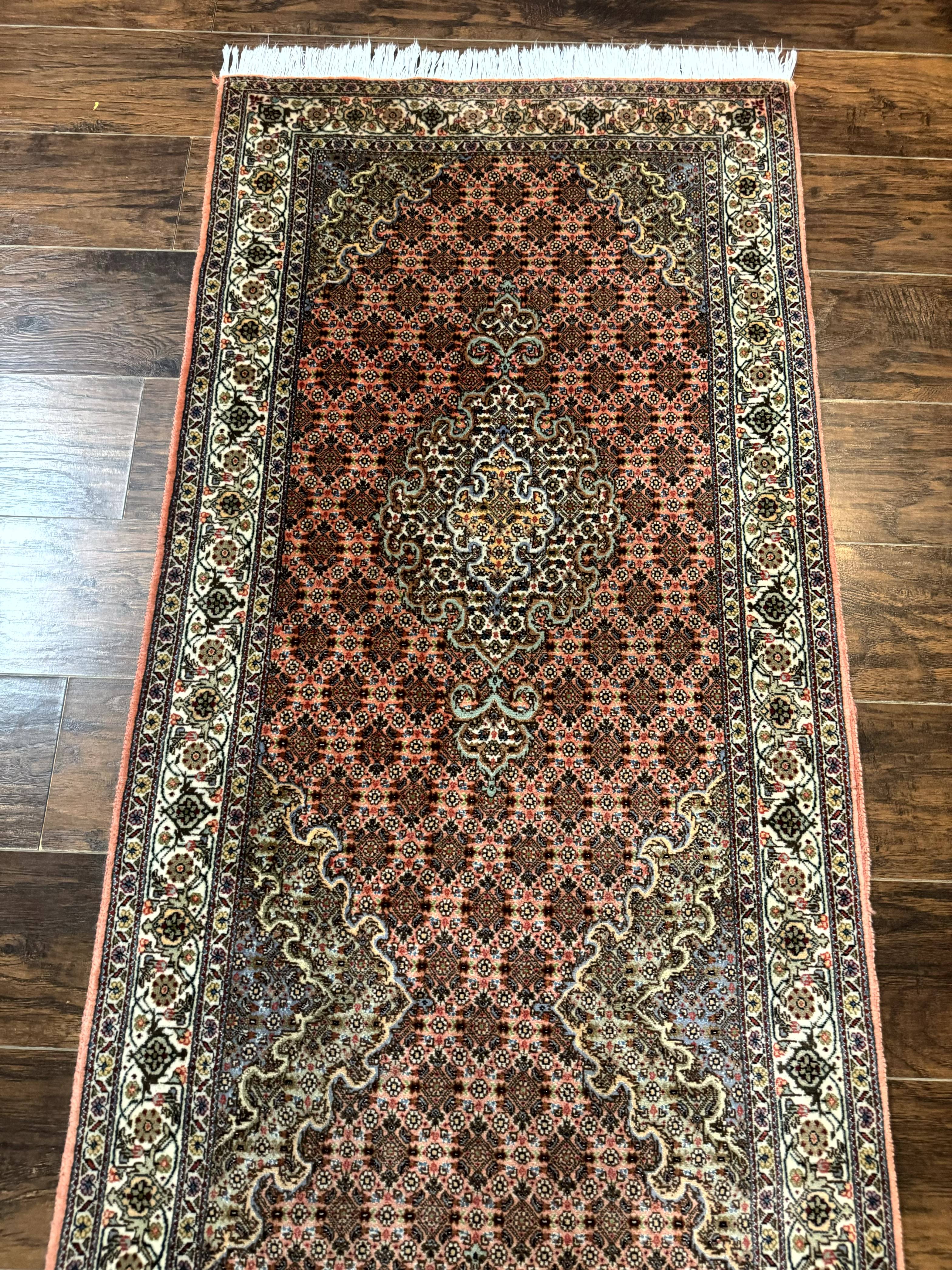 Persian Tabriz Runner Rug for Hallway Herati 320 KPSI Salmon Ivory 2.8 x 11.7 - Jewel Rugs