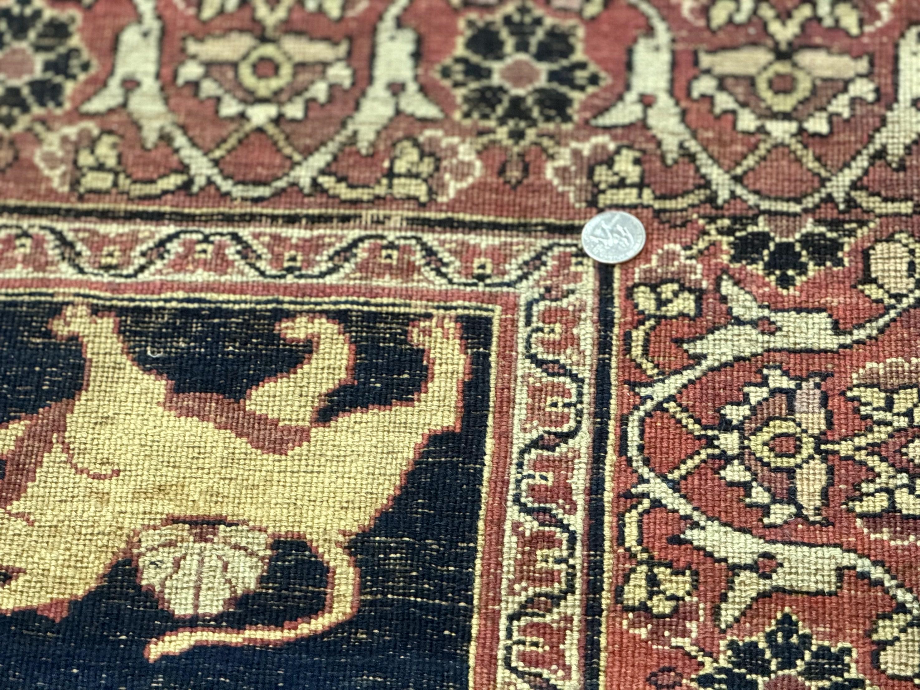 Antique Persian Mashad Rug 4x6, Semi Open Field, Navy Blue, Lion Pictorials, Triple Medallion, Dorokhsh Rug - Jewel Rugs