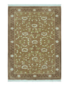 Chinese Wool Rug 6x9, Floral China 6' 1" x 8' 9" in Light Brown and Cream, Green - 2604J015