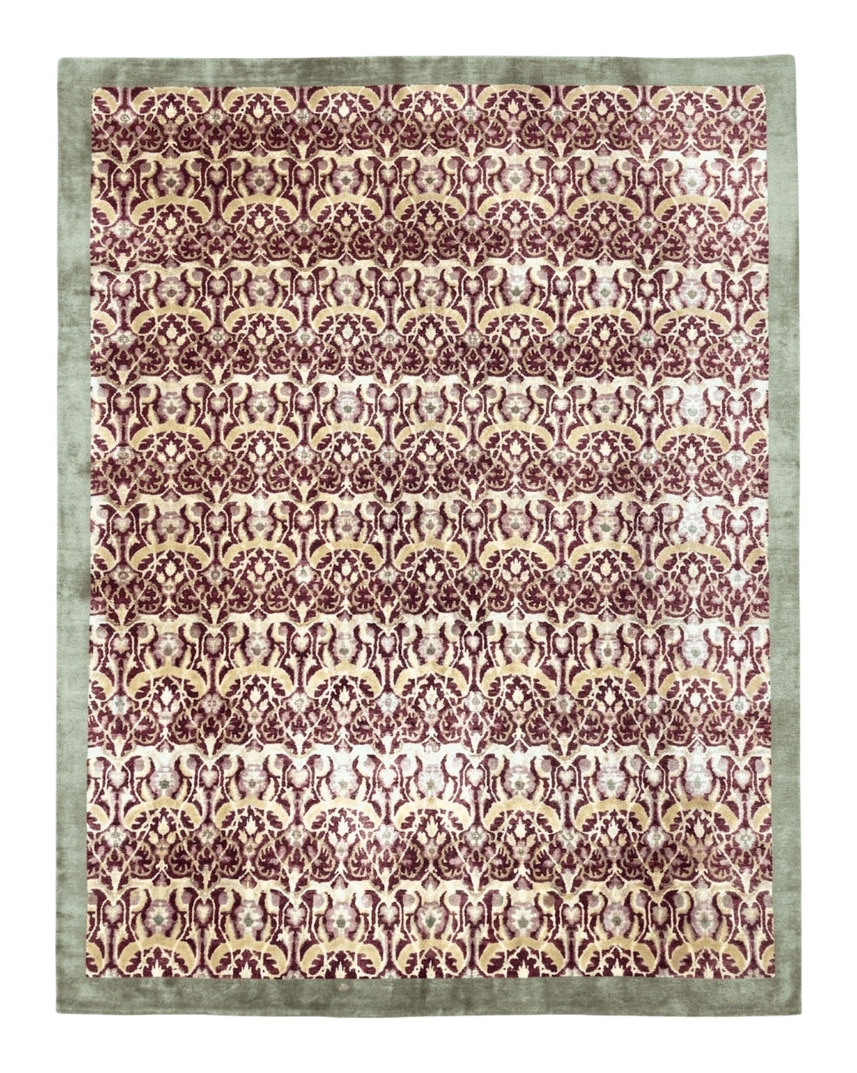 Contemporary Indian Nepalese Room Sized Rug 9 x 11.6, Wool Hand-Knotted Dark Red & Beige Soft Carpet, 9 x 12 Masterloom Living Room Rug India 8.9x11.5 - 2109L061