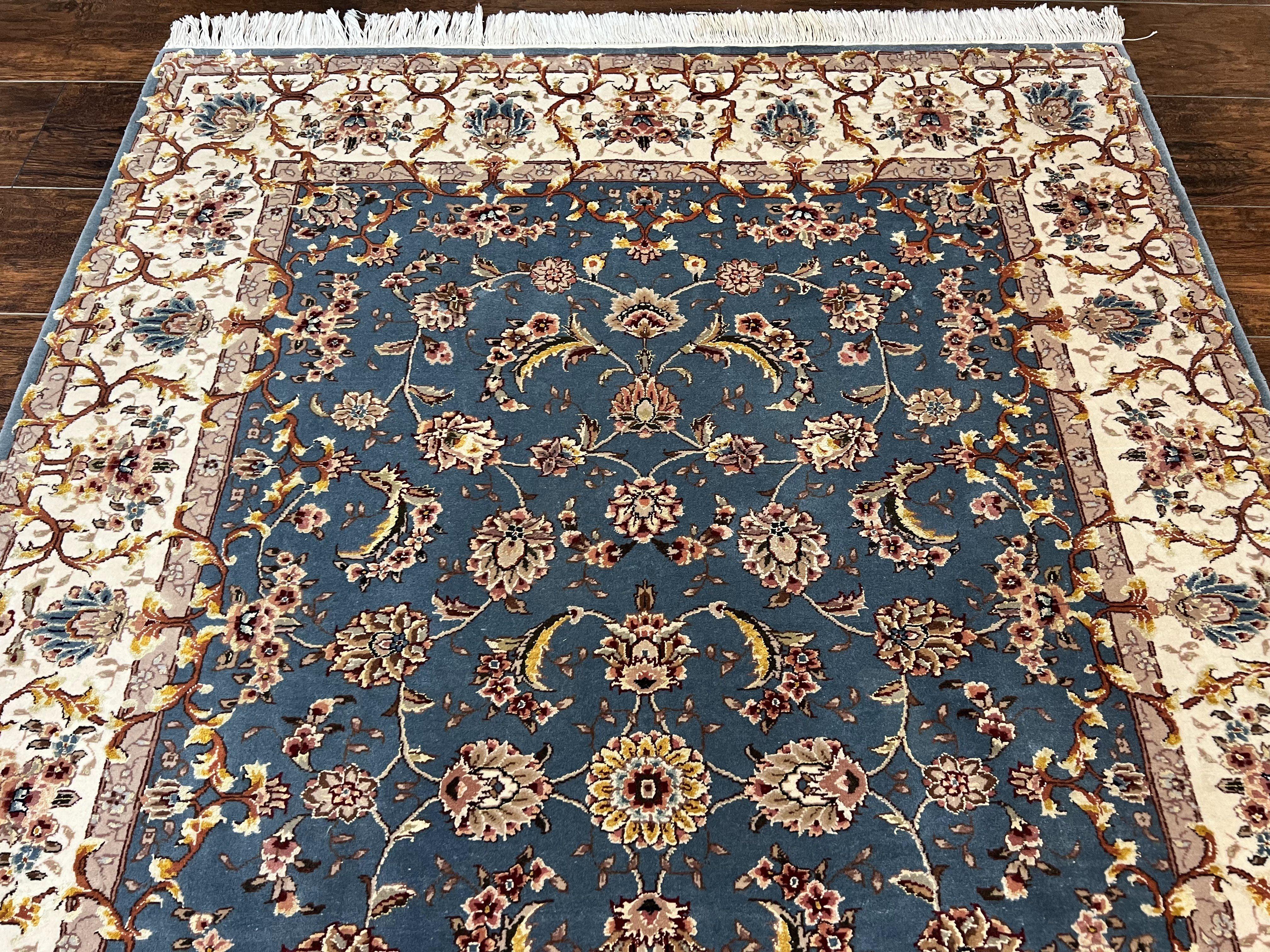 Sino Persian Rug 4x6, Very Fine Oriental Carpet, Handmade Rug 4 x 6, Floral Allover Vintage Traditional Wool & Silk Highlights, 200 KPSI - Jewel Rugs