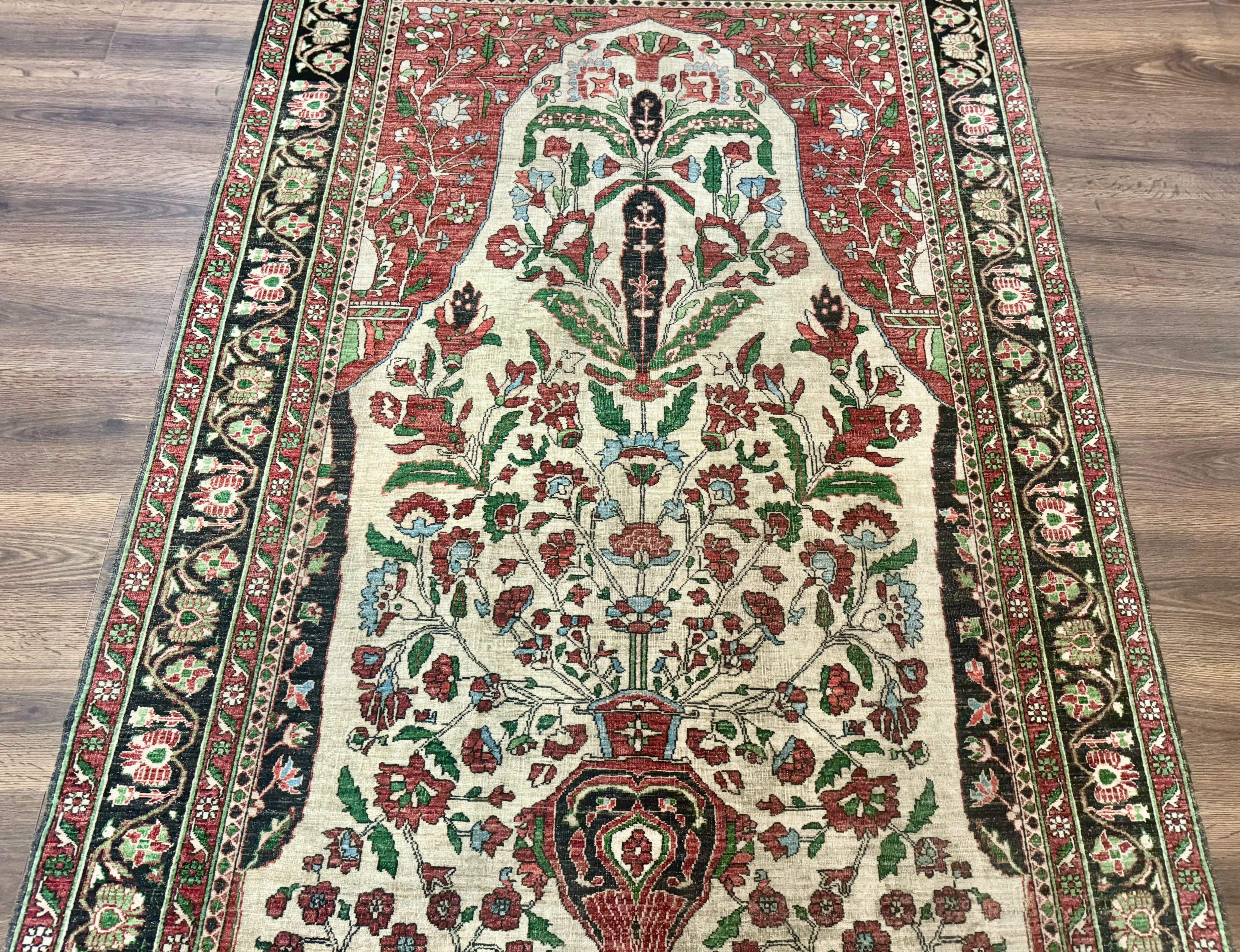 Persian Sarouk Rug 5x7 – Tree of Life Prayer Rug, Persian Vase Design - Jewel Rugs