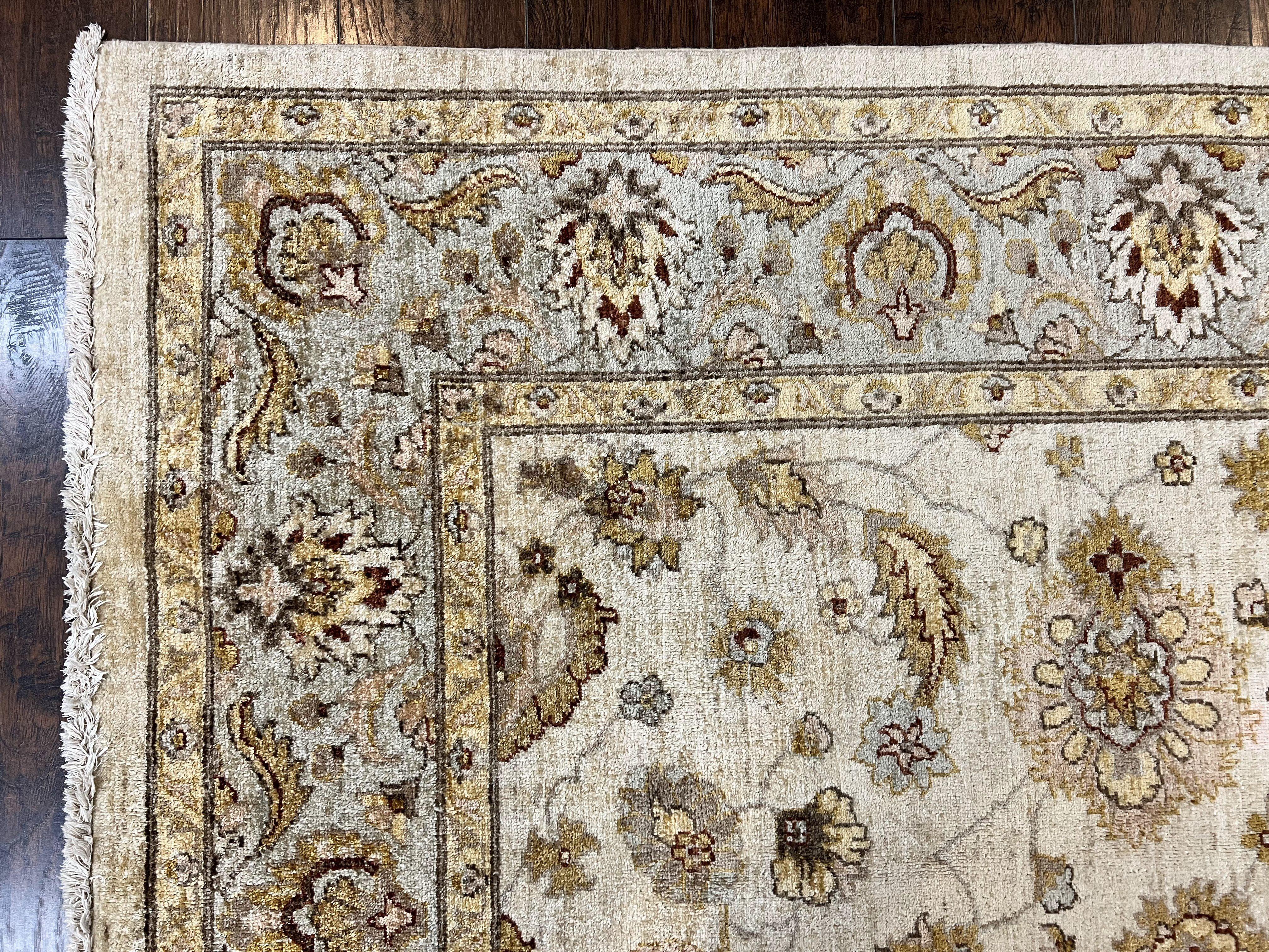 Peshawar Rug 8x10, Oushak Rug 8 x 10 ft, Floral Allover Neutral Colors Handmade Hand Knotted Rug, Farmhouse Rug, Room Sized Vintage Wool Rug - Jewel Rugs