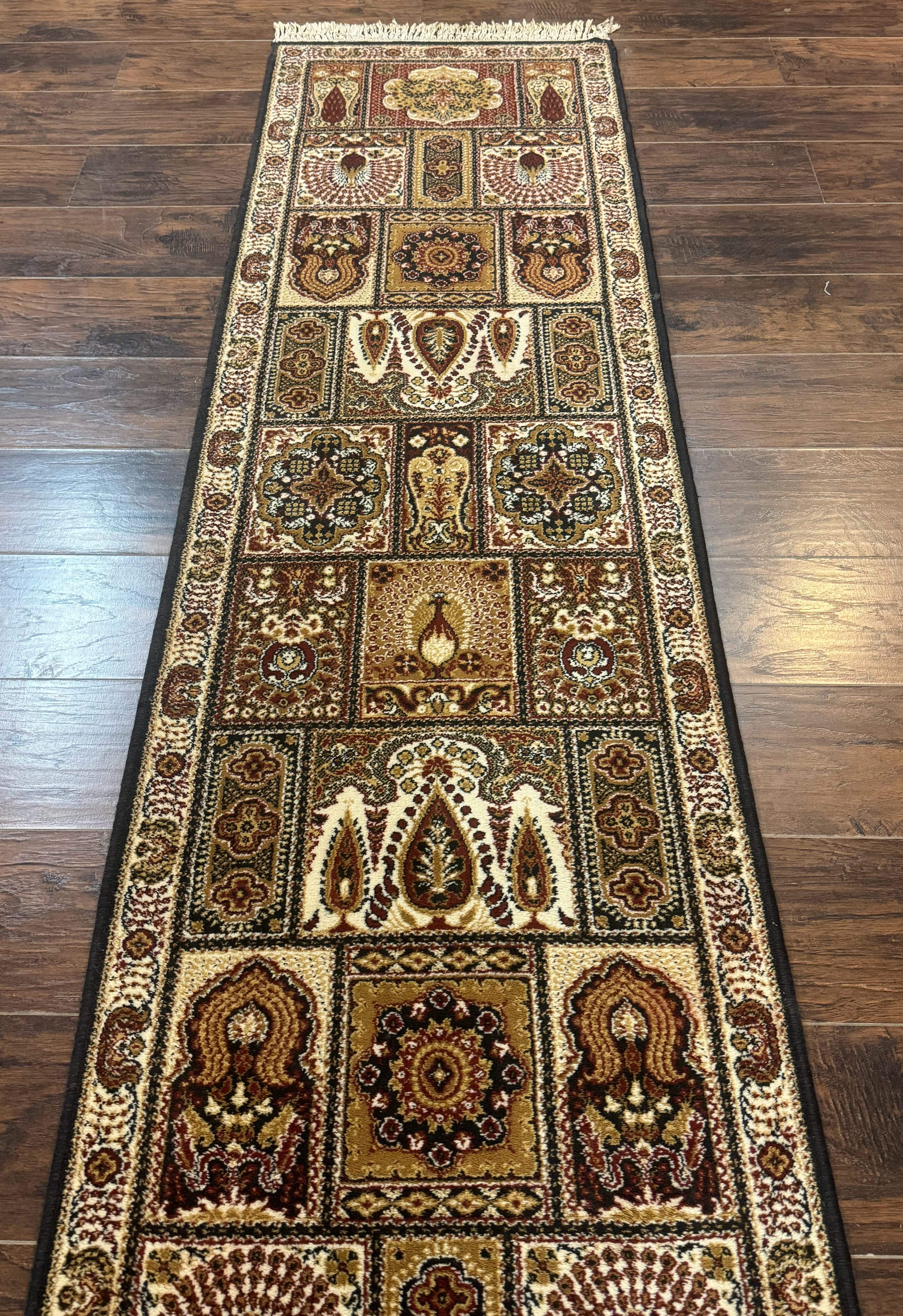 Couristan Runner Rug 2x9, Panel Design, Peacocks, Belgium Power Loomed, Wool Runner - Jewel Rugs