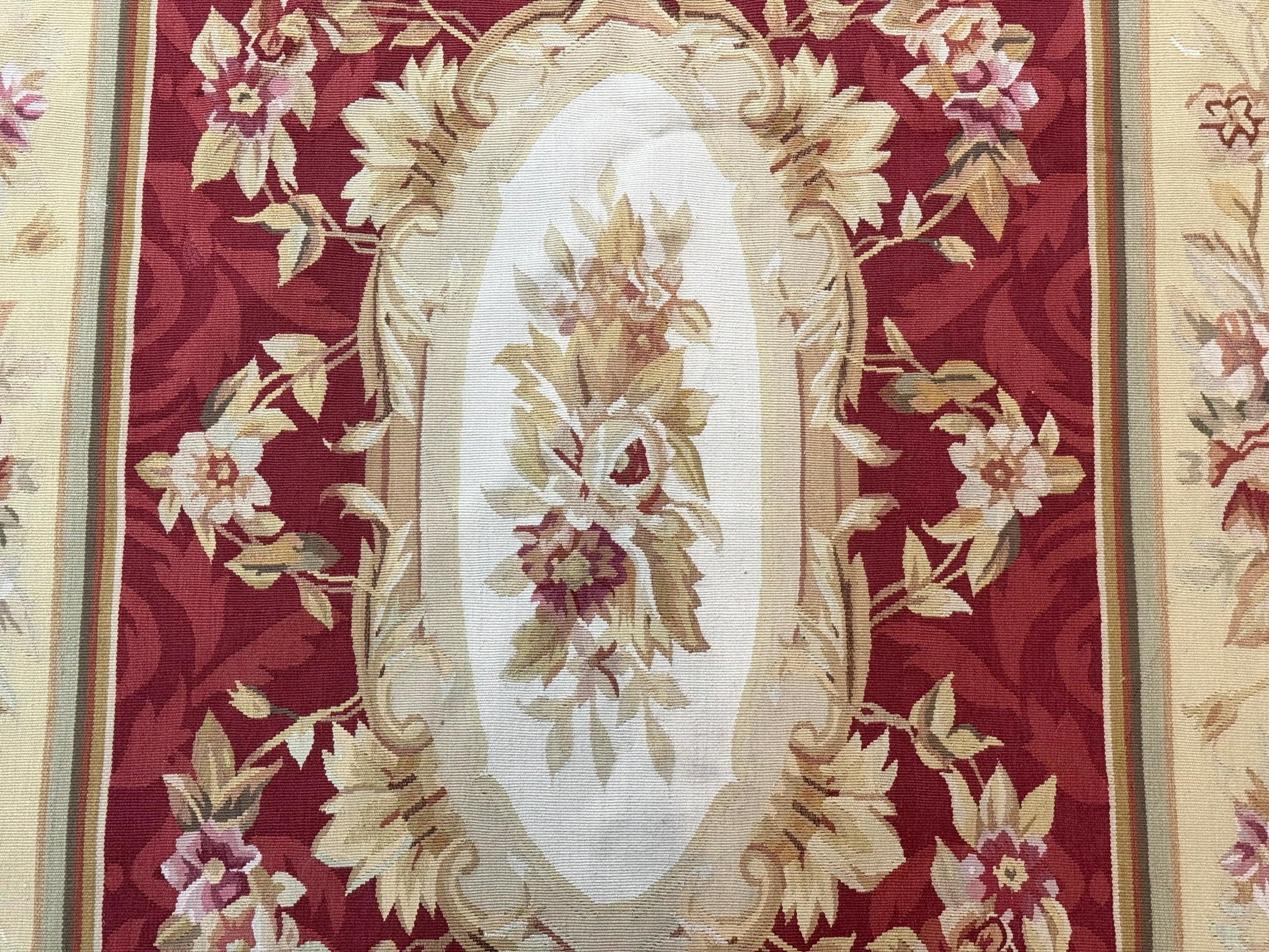 Aubusson Rug 4x6, Red, Floral, European Design, Vintage, Wool - Jewel Rugs