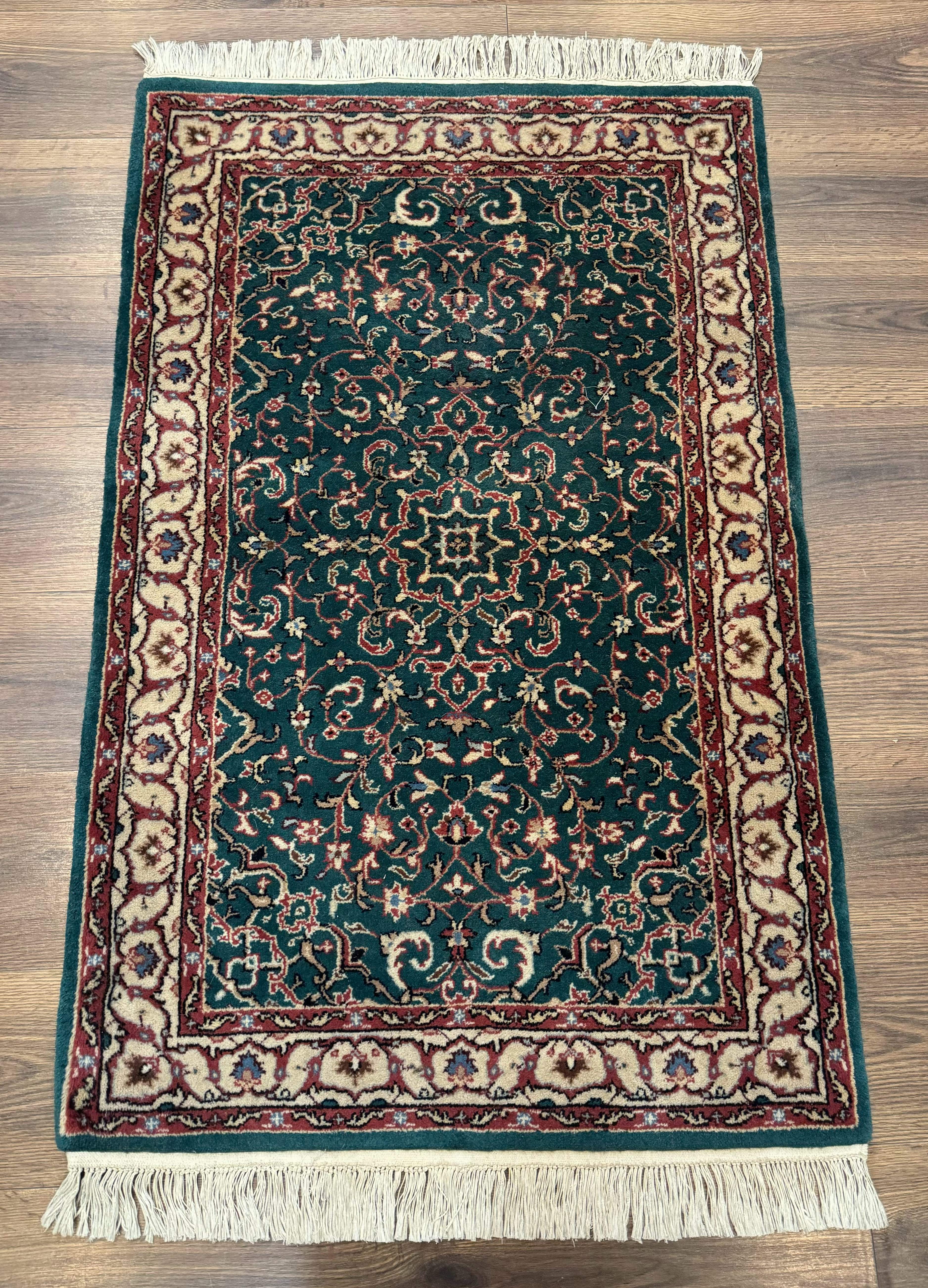 Dark Green Indo Persian Rug 2.5 x 4, Hand Knotted Wool Small Oriental Carpet - Jewel Rugs
