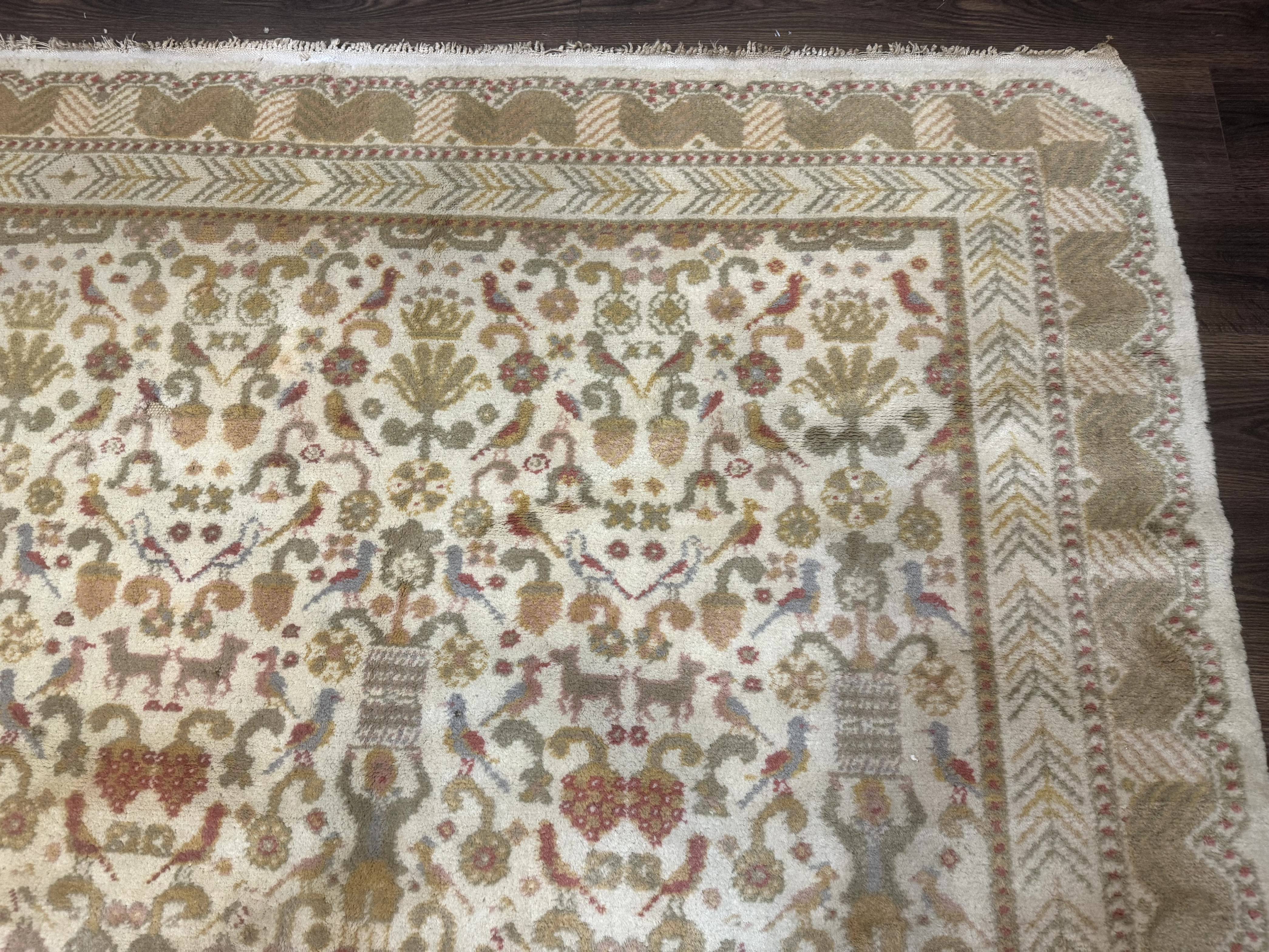 Large Spanish Portuguese Rug 9x15, Beige, Vintage, Allover Pattern, Wool - Jewel Rugs