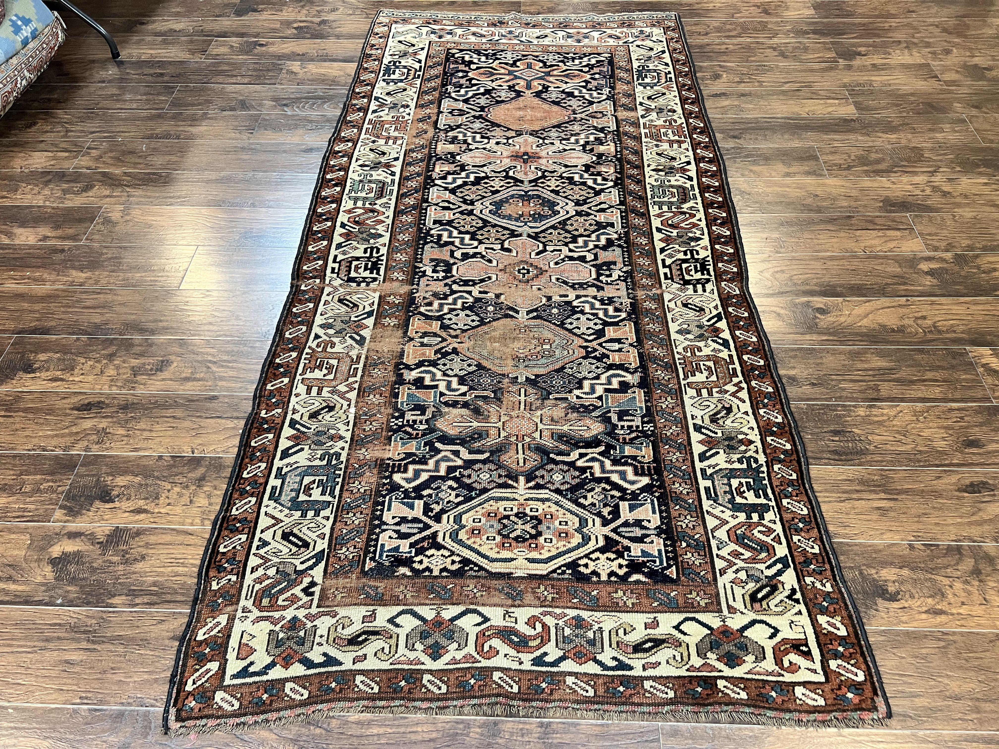 Antique Persian Tribal Runner Rug 4.6 x 9.8, Kurdish Runner, Rug for Hallway or Kitchen, 1920s Carpet, Wool Handmade Rug - Jewel Rugs