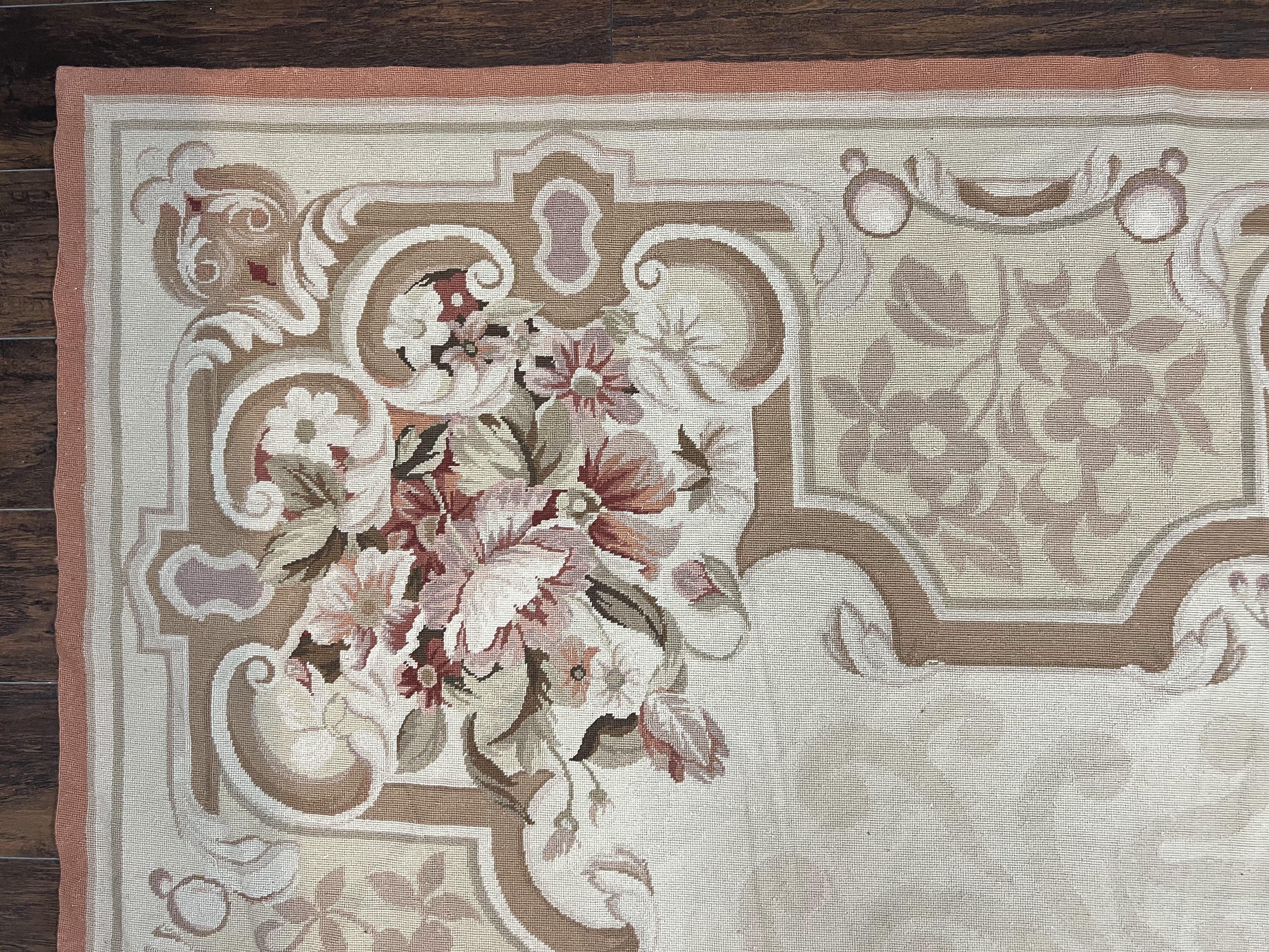 10x14 Aubusson Rug, Wool Handmade Vintage Carpet, French European Design, Elegant - Jewel Rugs