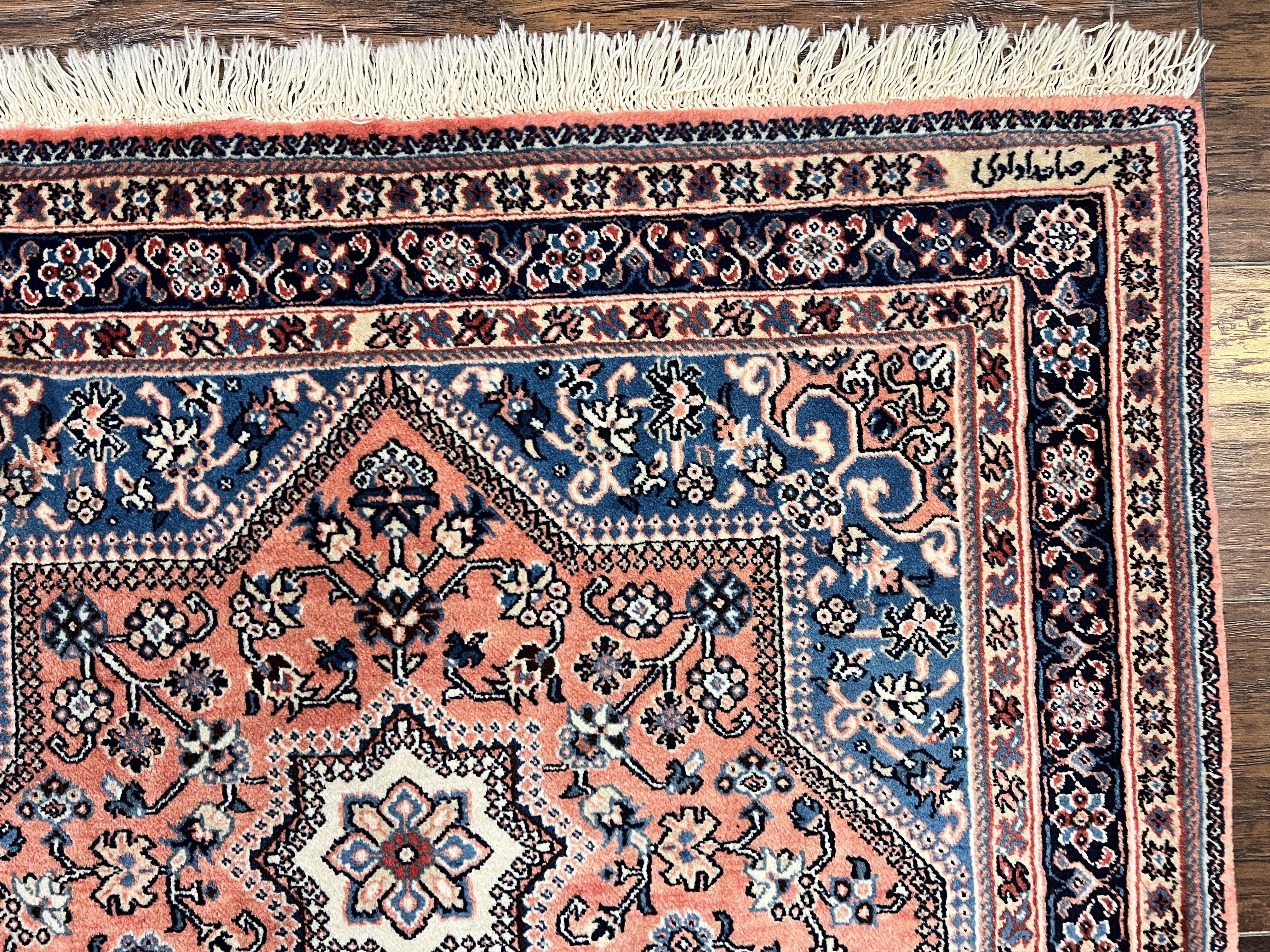 Persian Shiraz Rug 3x5, Geometric Tribal Rug, Wool Hand Knotted Vintage Carpet, Light Red & Blue, Signed by Masterweaver - Jewel Rugs