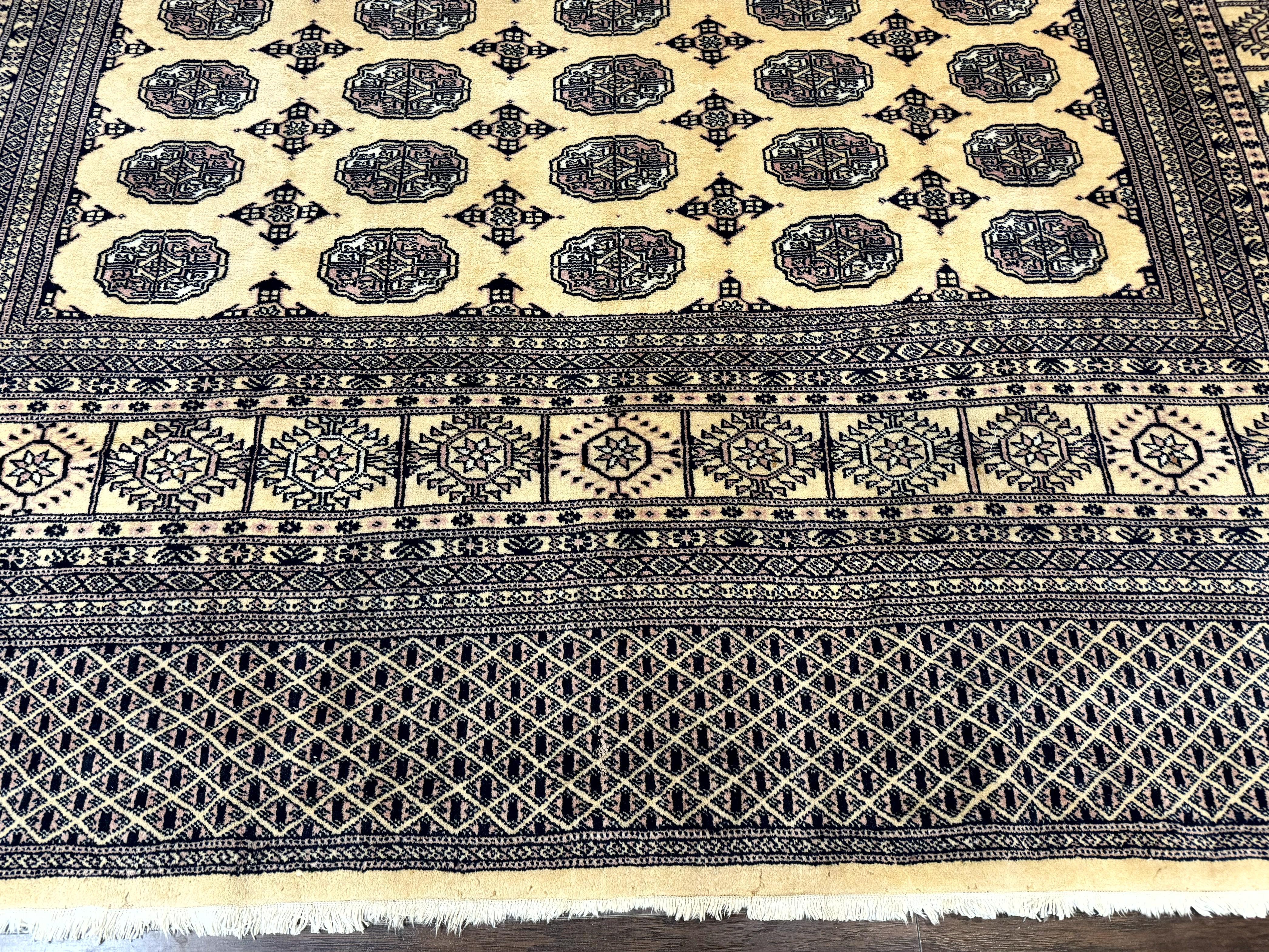 Pakistani Bokhara Turkoman Rug 9x11, Cream, Handmade Wool Vintage Carpet - Jewel Rugs