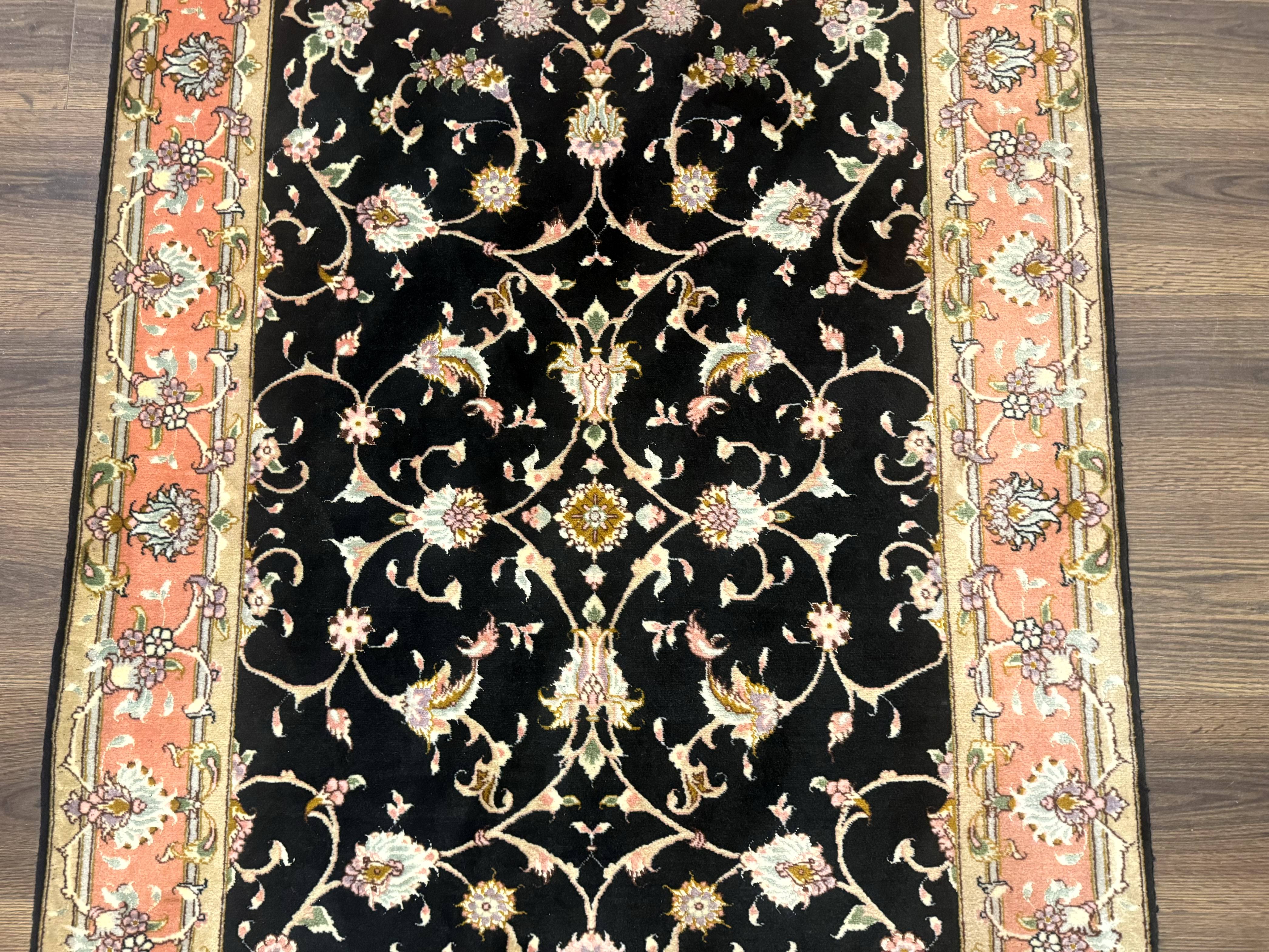Persian Tabriz Rug 3x5 Black and Salmon Floral Fine Handmade 360 KPSI - Jewel Rugs