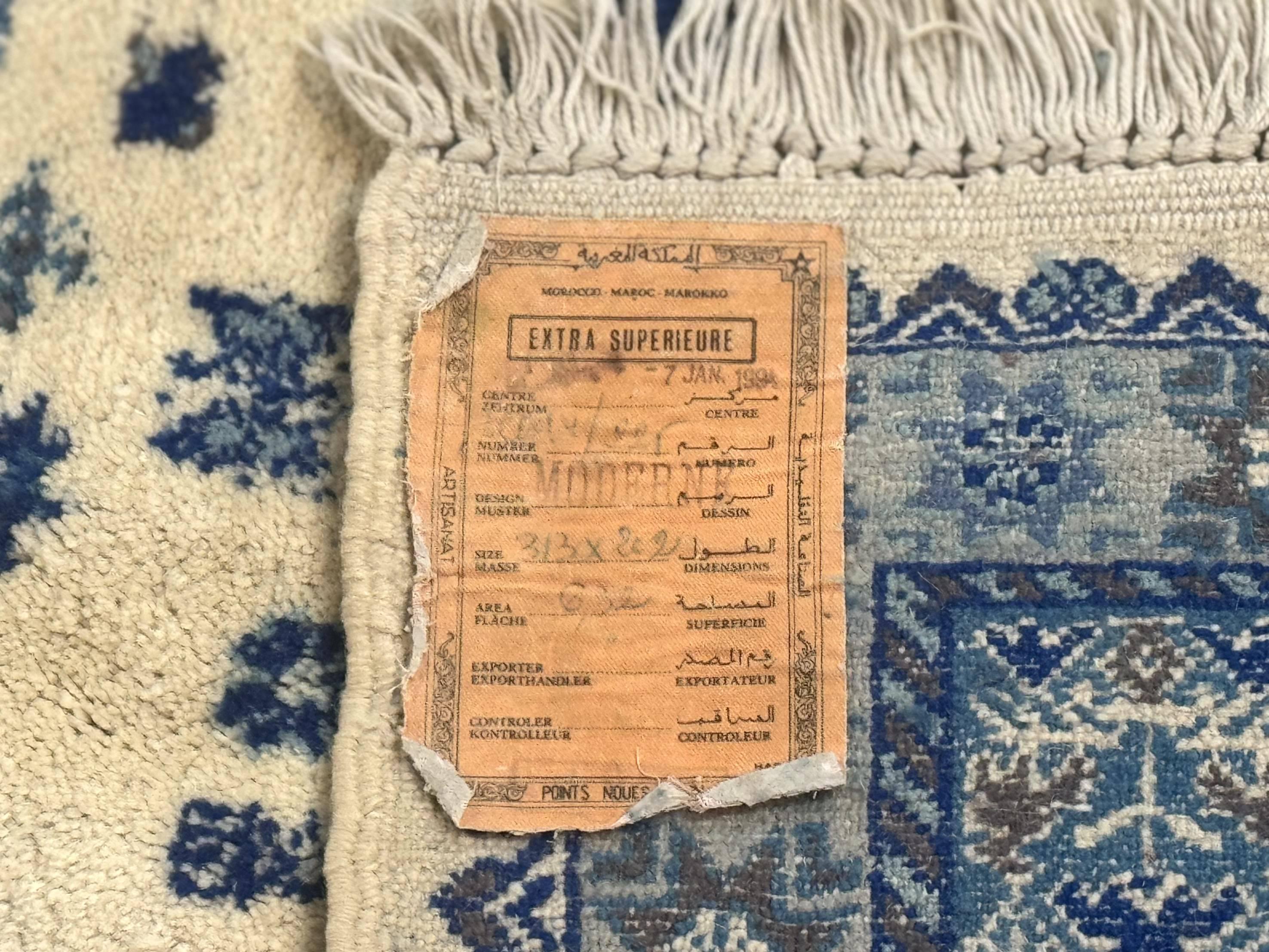 Moroccan Rug 7x10, Geometric Medallion, Blue and Ivory - Jewel Rugs