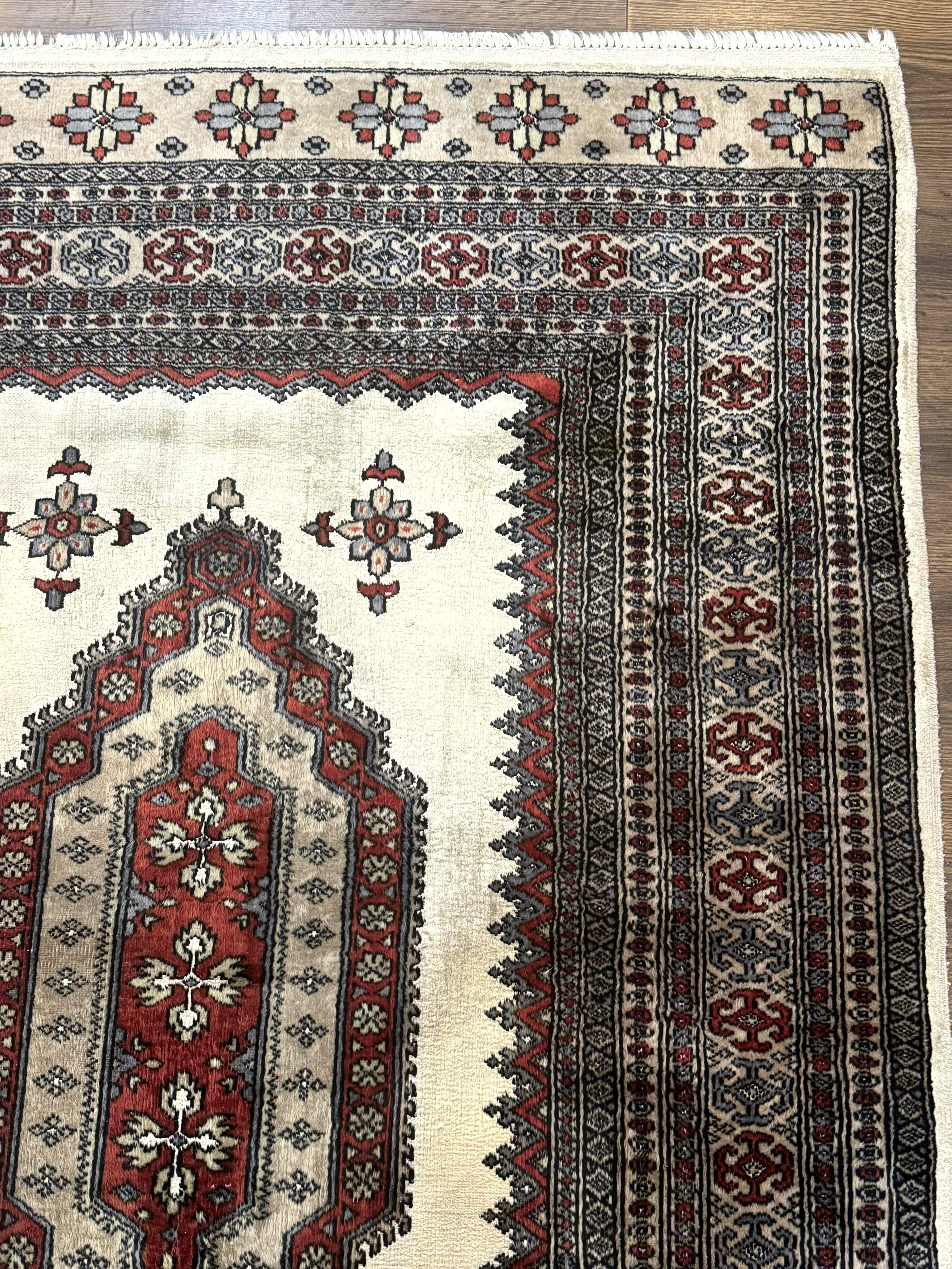 Pakistani Turkoman Rug 4x6, Semi Open Field, Ivory, Vintage - Jewel Rugs