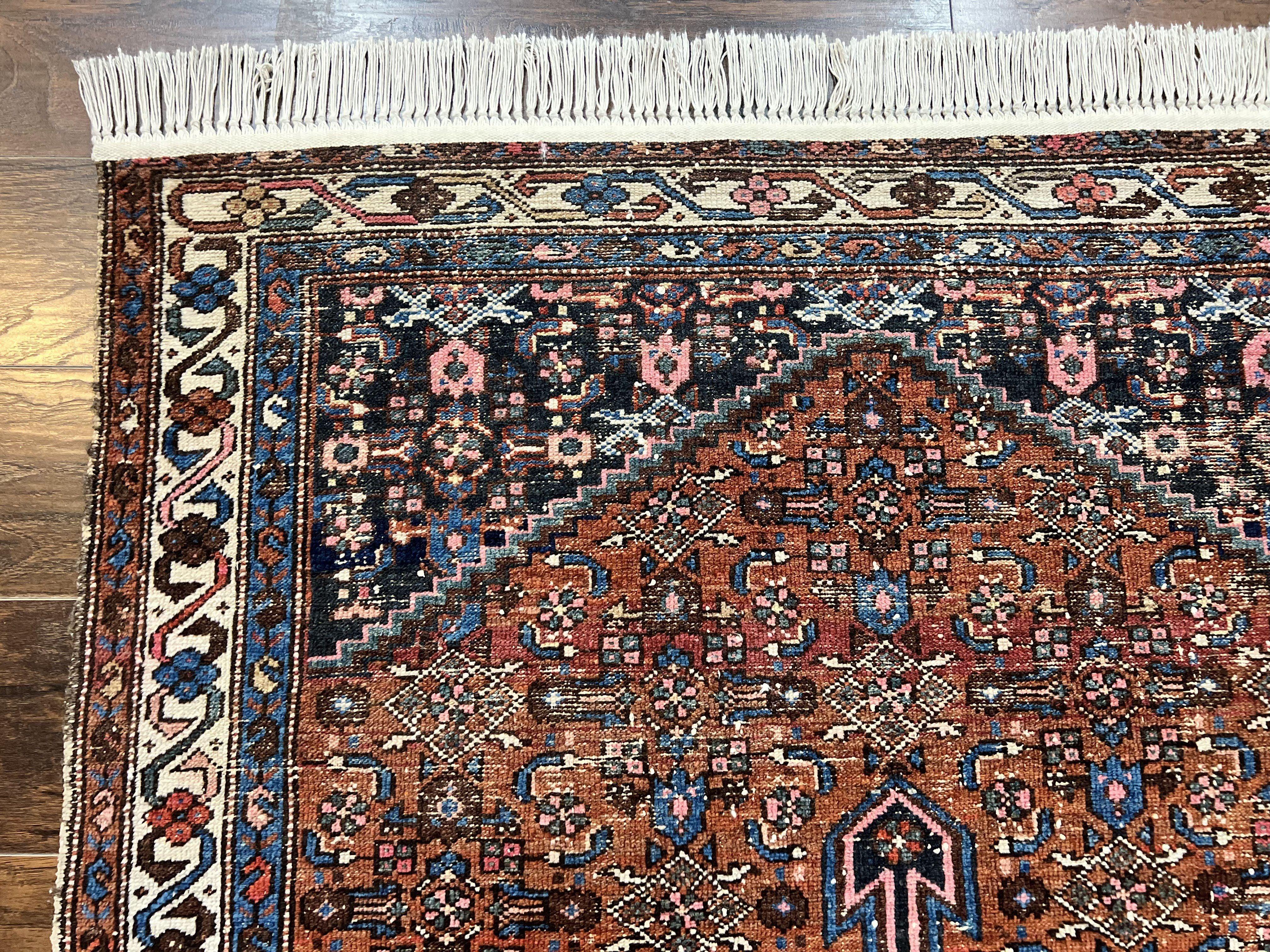 Red Persian Hamadan Rug 4x6, Wool Handmade Antique Carpet, Geometric Medallion Rug, Oriental Rug 4 x 6, Persian Tribal Rug, Hand Knotted Rug - Jewel Rugs