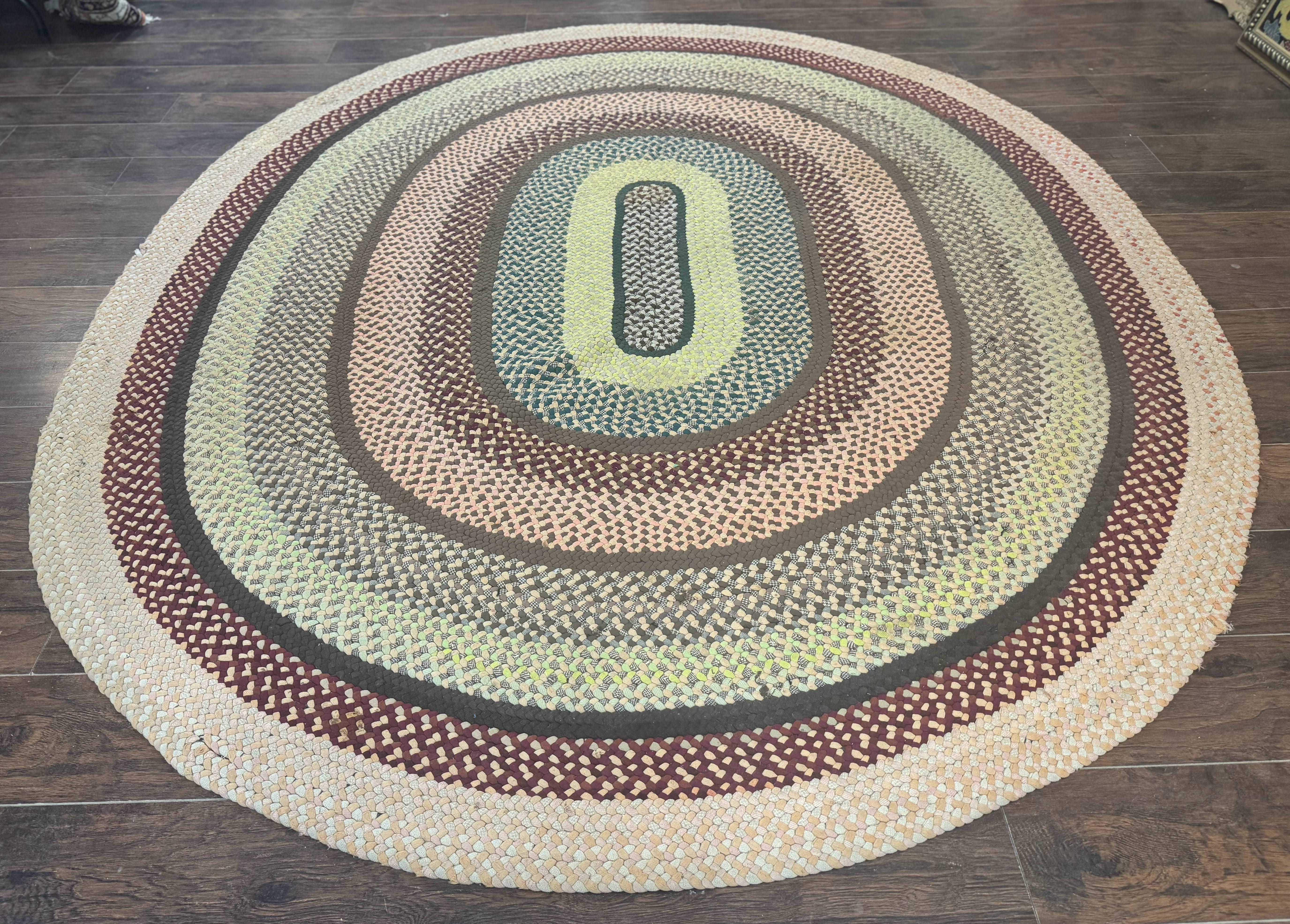 American Oval Braided Rug 7.5 x 9, Vintage Hand Braided Multicolor Large Oval Carpet - Jewel Rugs