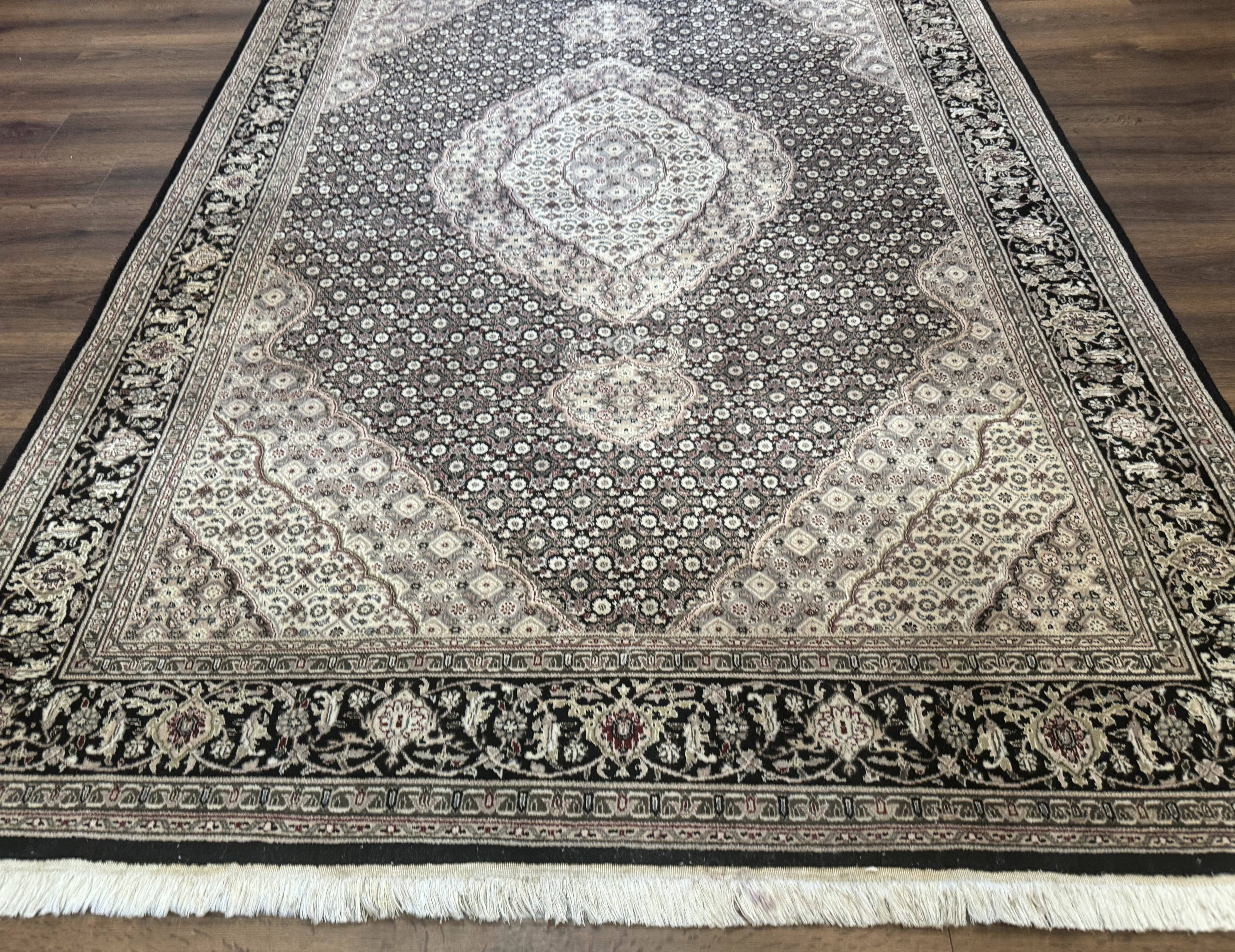 Pak Persian Rug 6x9, Herati Mahi Tabriz Pattern, Finely Hnad Knotted, Black Ivory Gray - Jewel Rugs