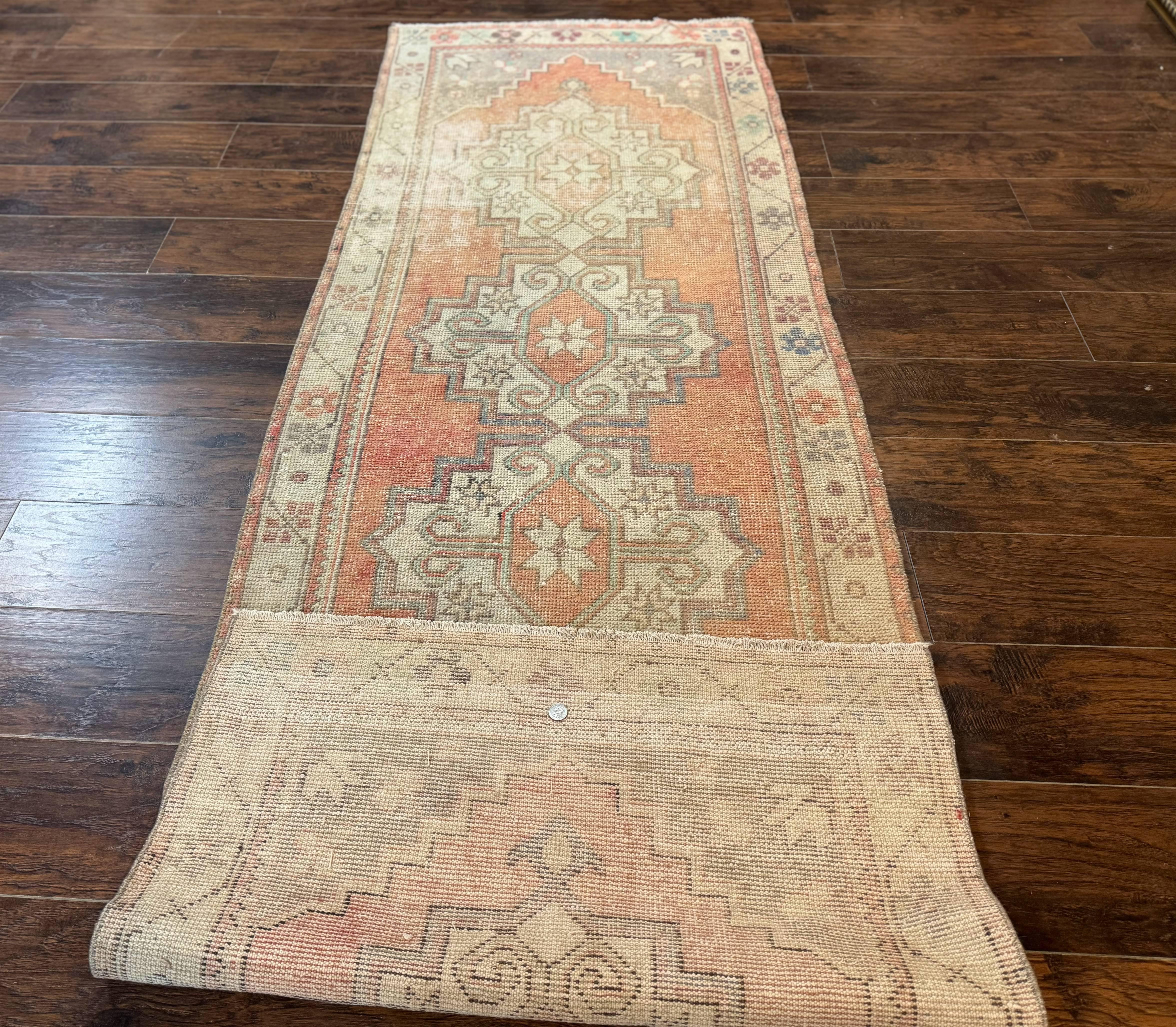 Antique Turkish Runner Rug 3 x 9.6, Farmhouse Rug, Geometric Runner, Handmade, Vintage Rug for Modern Home - Jewel Rugs