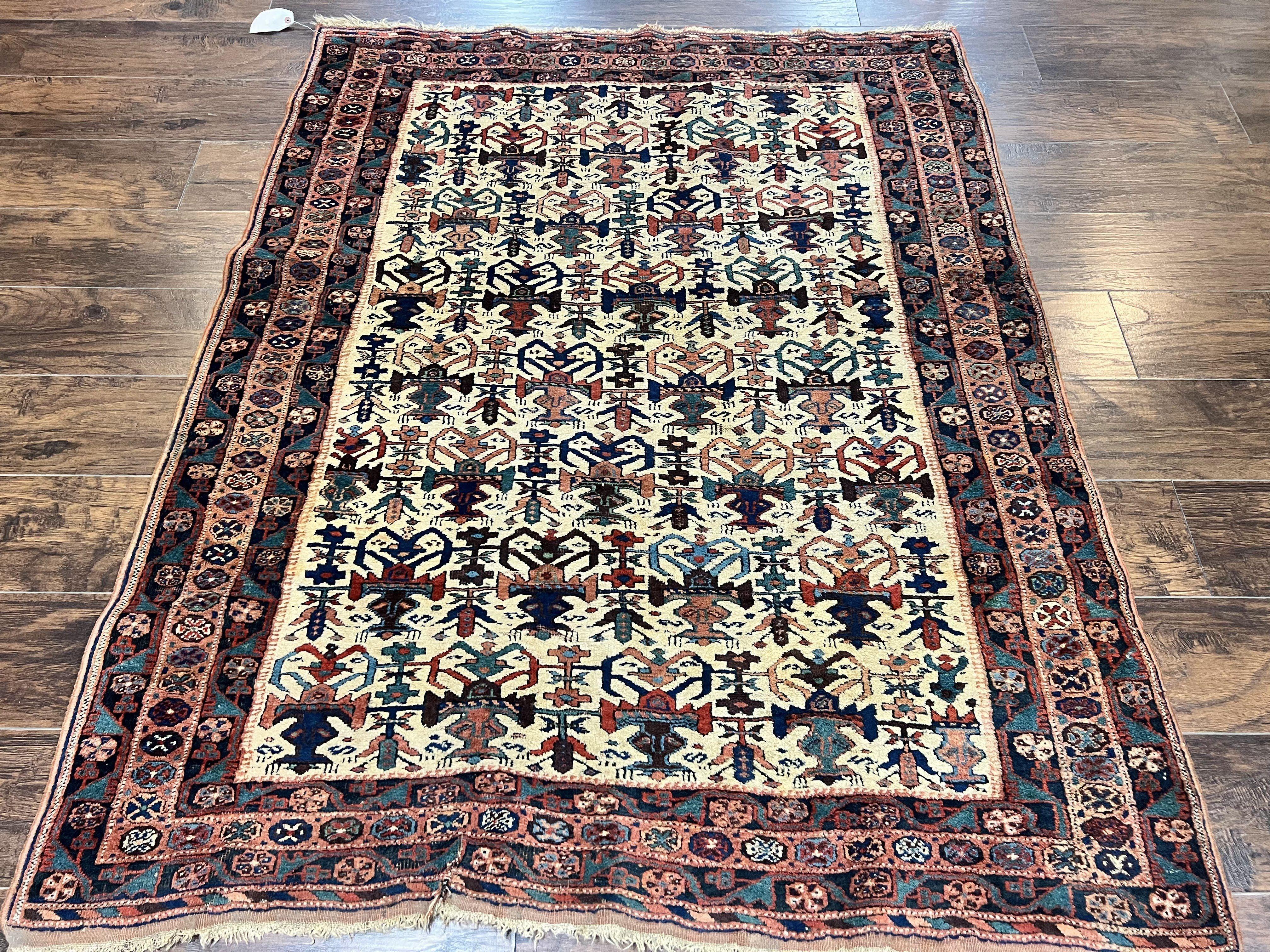 Persian Afshar Rug 5x6, Allover Repeated Motif, Wool Tribal Carpet, Handmade Semi Antique Rug - Jewel Rugs