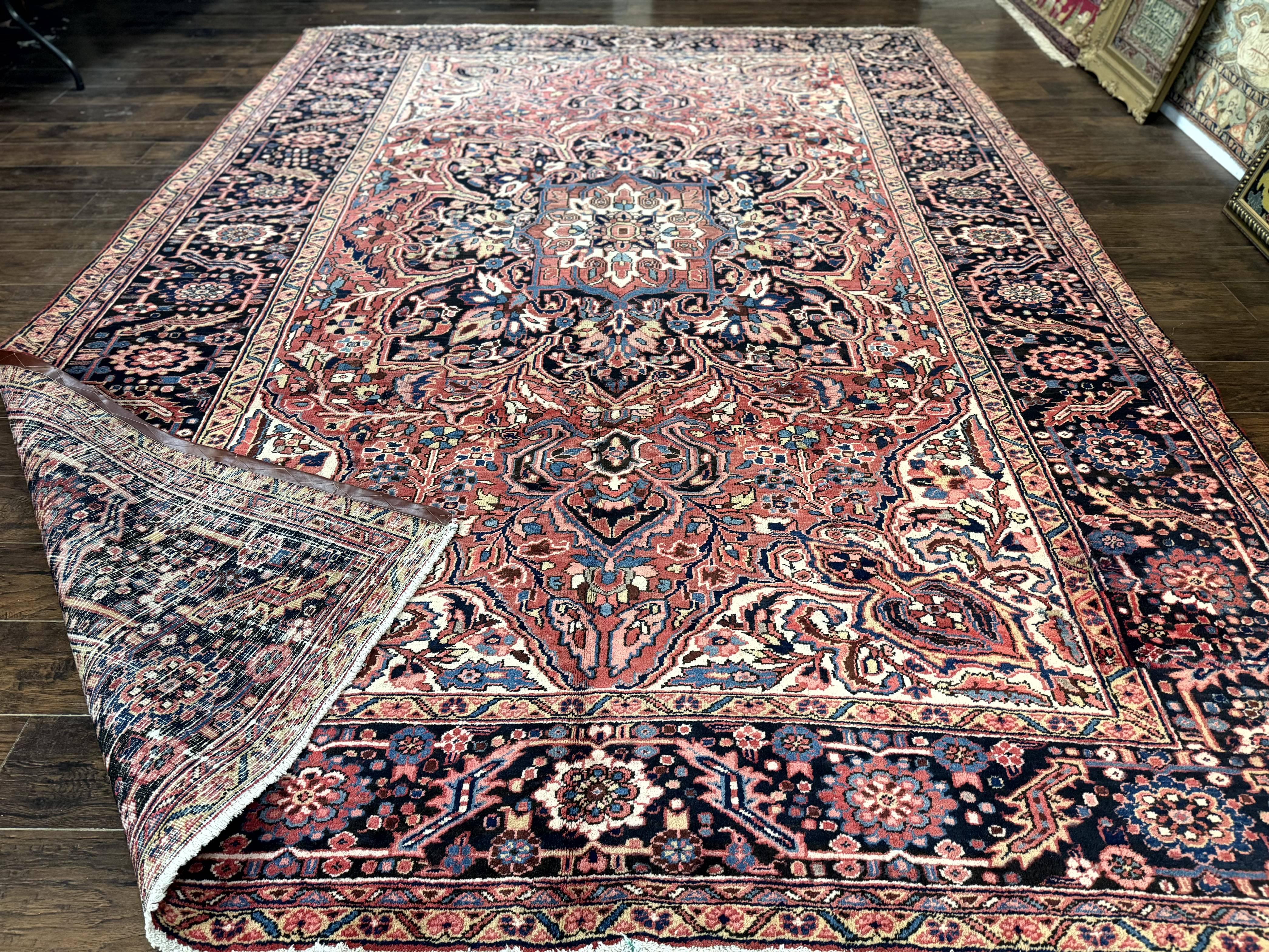 Persian Heriz Rug 10x13, Antique Wool Carpet, Geometric, Ahar Rug - Jewel Rugs
