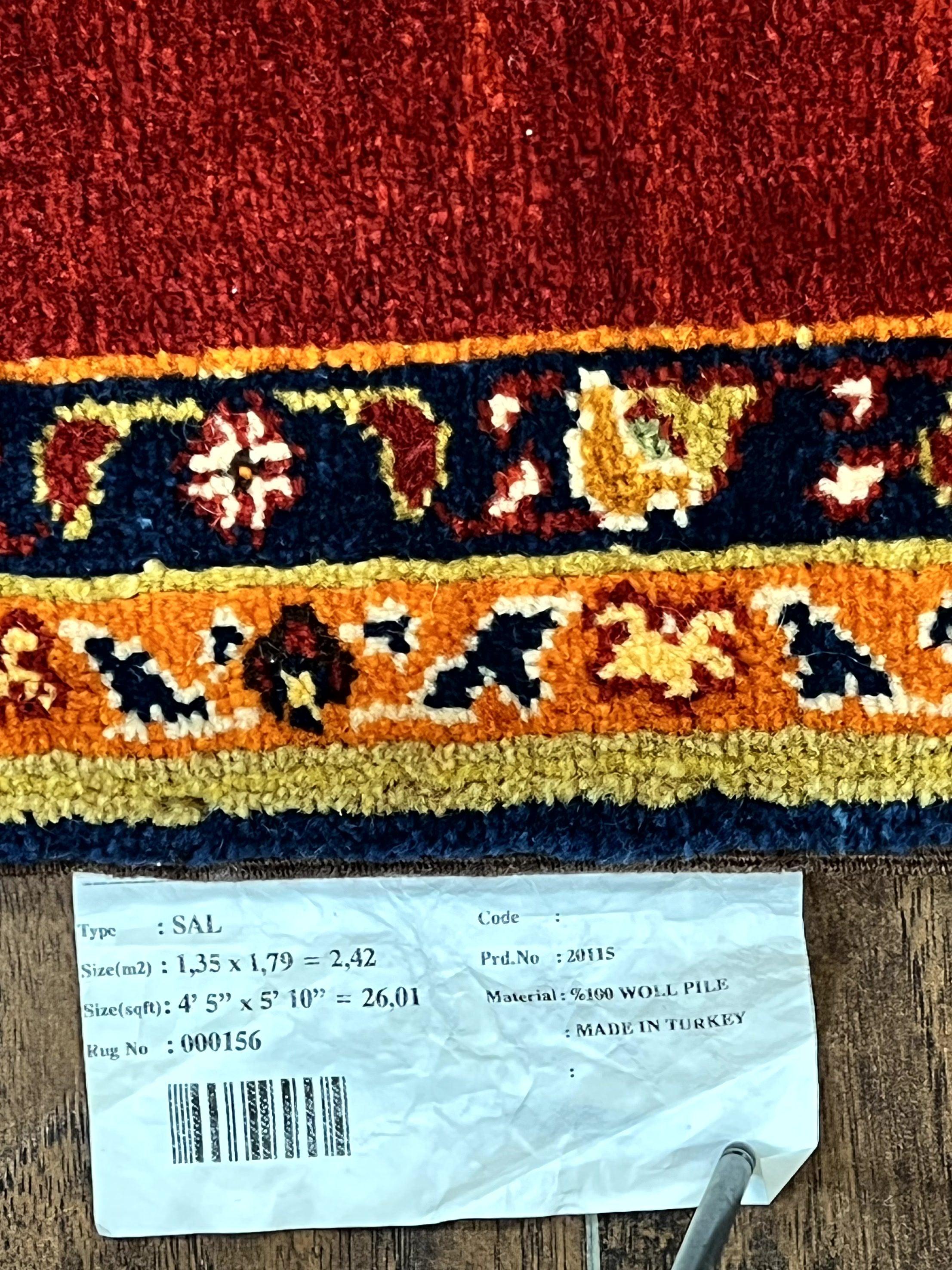 Turkish Rug 4x6, Stripe Pattern, Red & Multicolor, Vintage Handmade Wool Carpet - Jewel Rugs