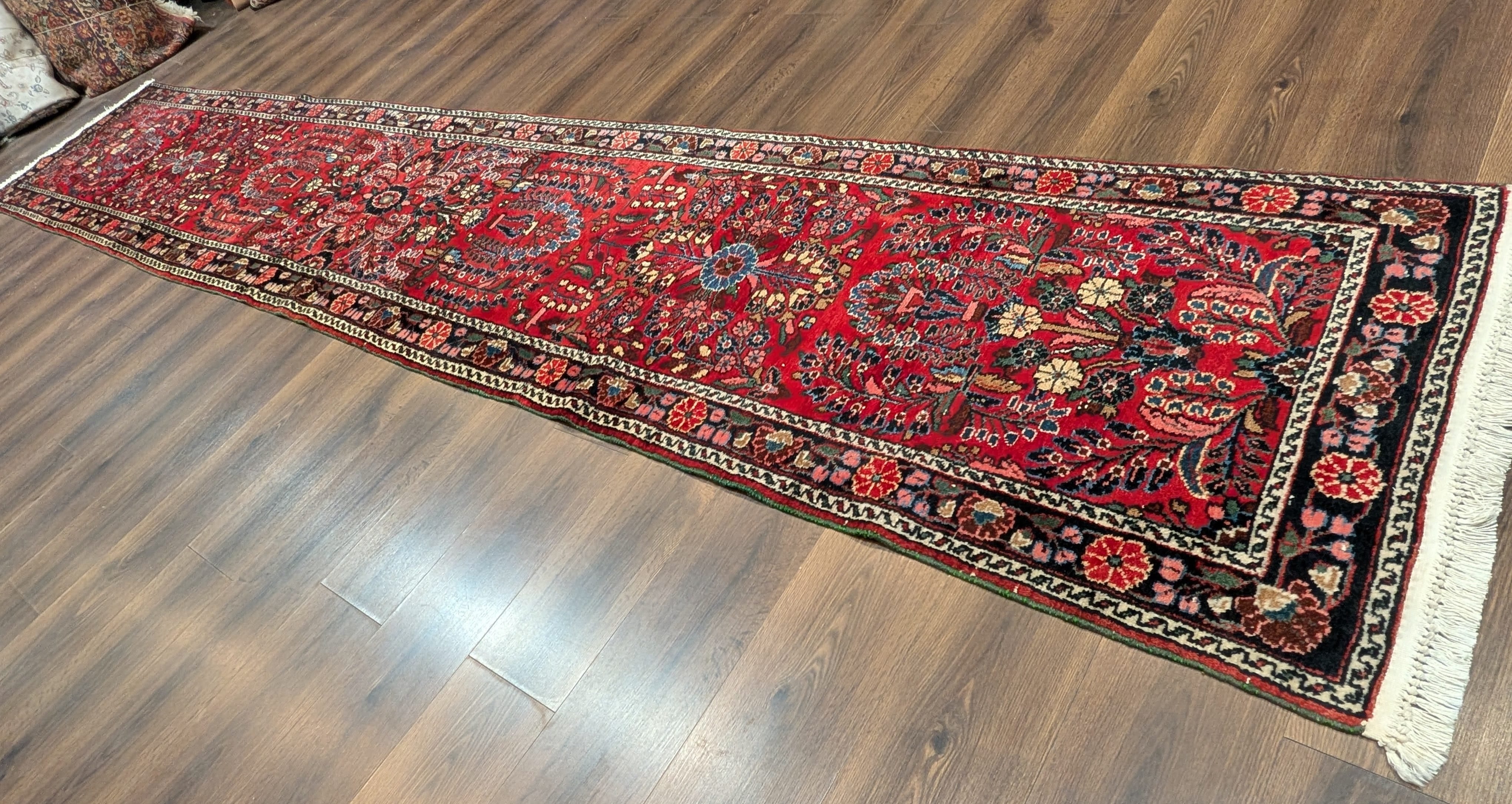 Red Persian Runner Rug 3 x 15, Hamadan Runner, Vintage - Jewel Rugs