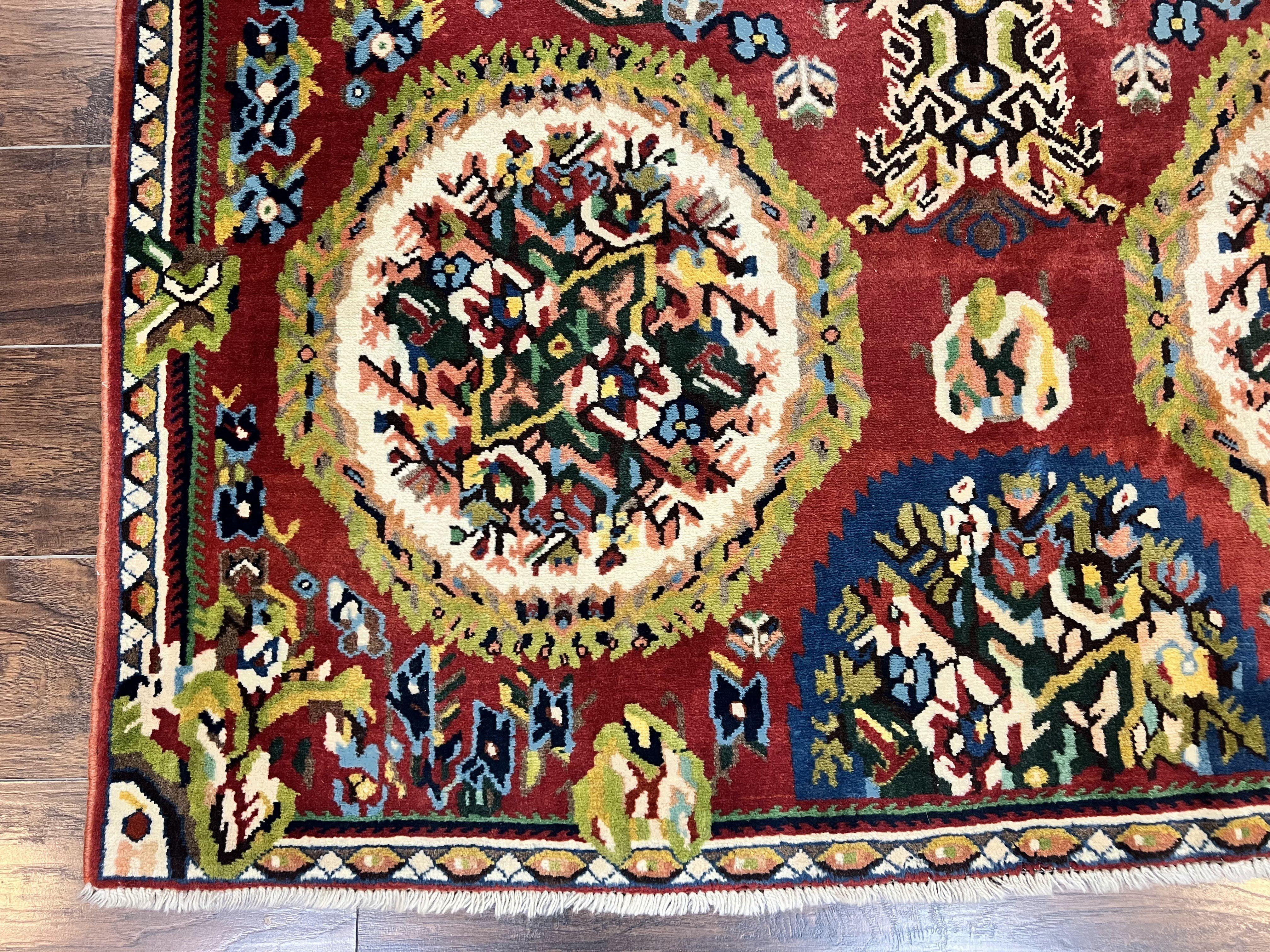 Persian Bakhtiari Rug 5x8, Wool Hand Knotted Antique Carpet, Red, Floral Oriental Rug, 5 x 8 Medium Sized Rug - Jewel Rugs