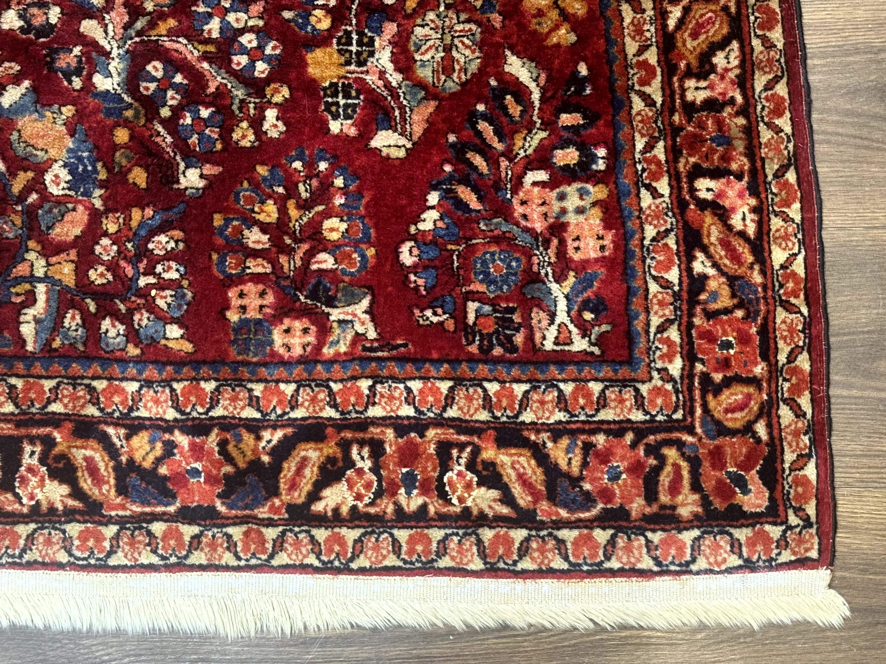 Antique Persian Sarouk Rug 4x6, Floral, Red, Wool Hand Knotted Fine 225 KPSI - Jewel Rugs