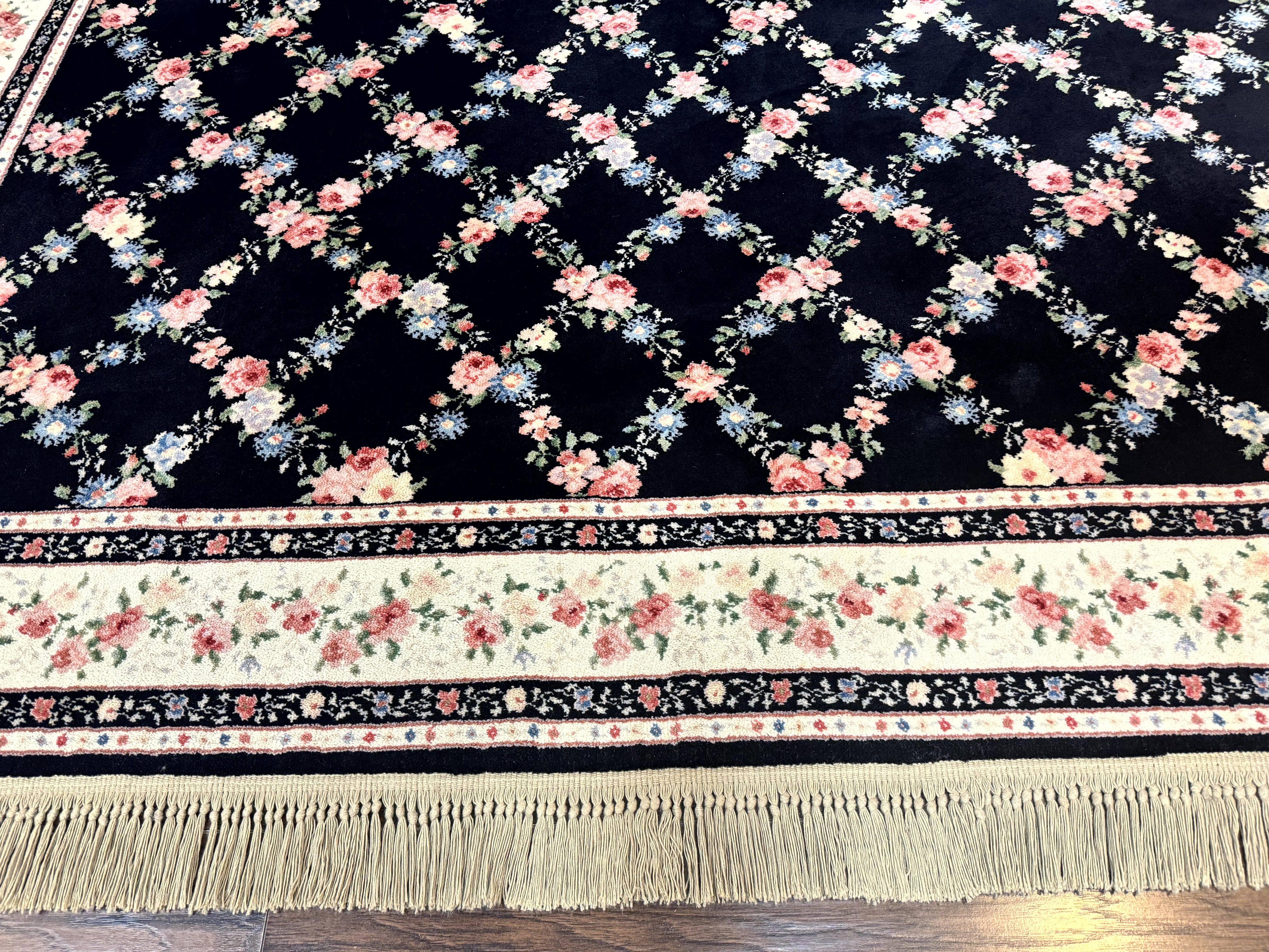 Karastan Rug 8.8 x 12, Garden of Eden #509/1270, Ebony Trellis, Vintage Discontinued Wool Pile Karastan Carpet - Jewel Rugs