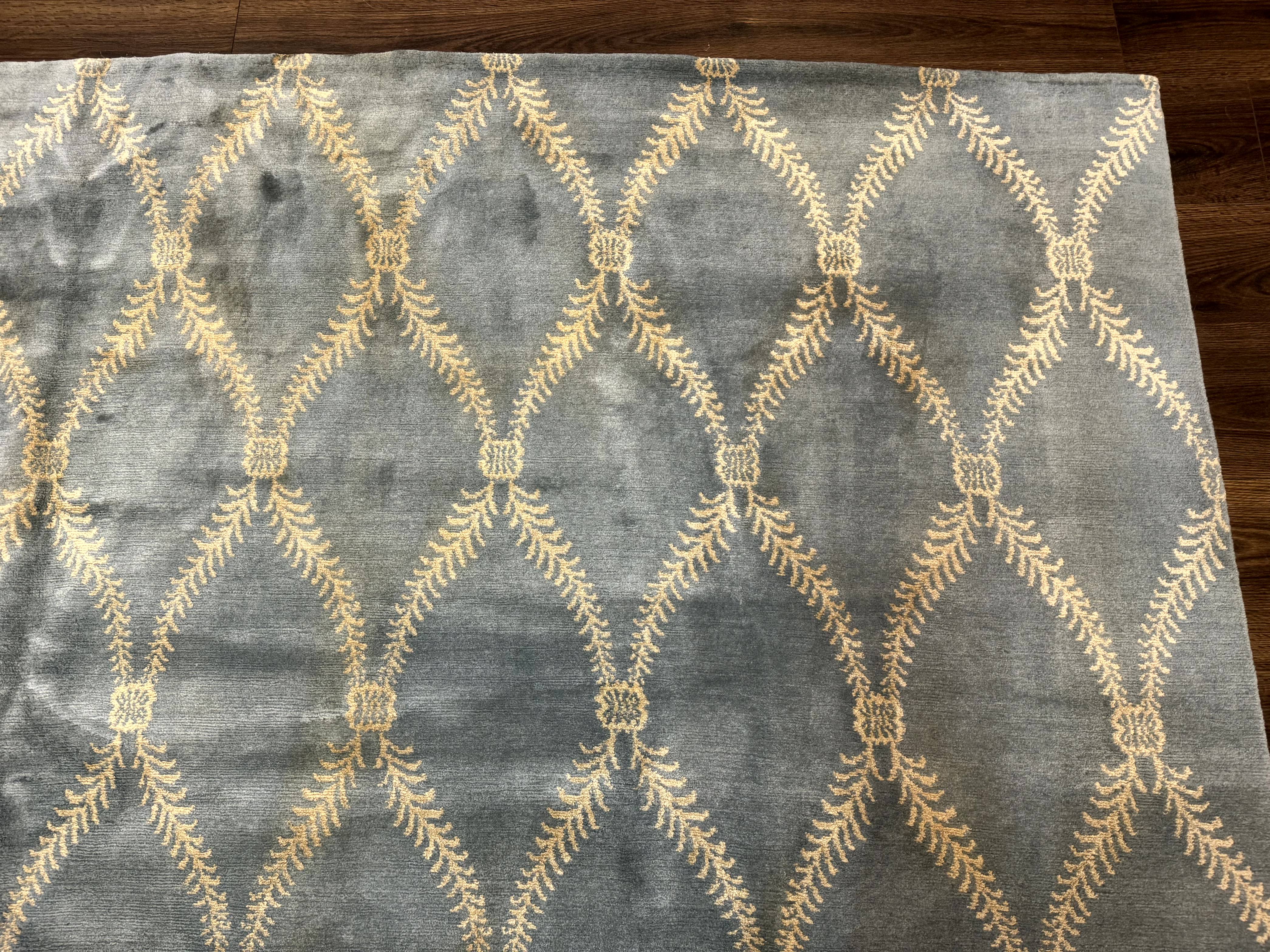 Modern Tibetan Area Rug 10x14 Wool Carpet Light Blue - Jewel Rugs