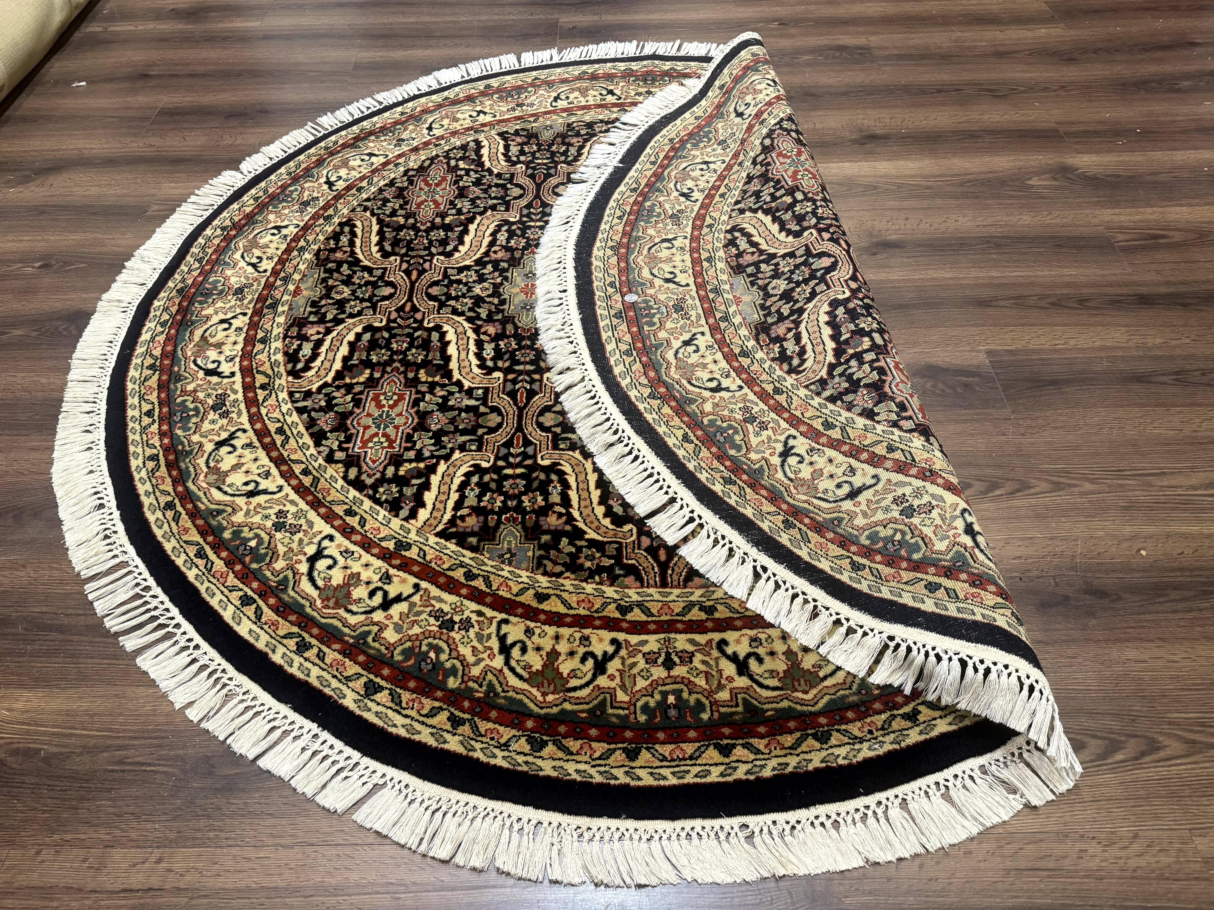 Round Indo Persian Rug 6x6, Indian Bidjar Rug, Navy Blue and Beige - Jewel Rugs