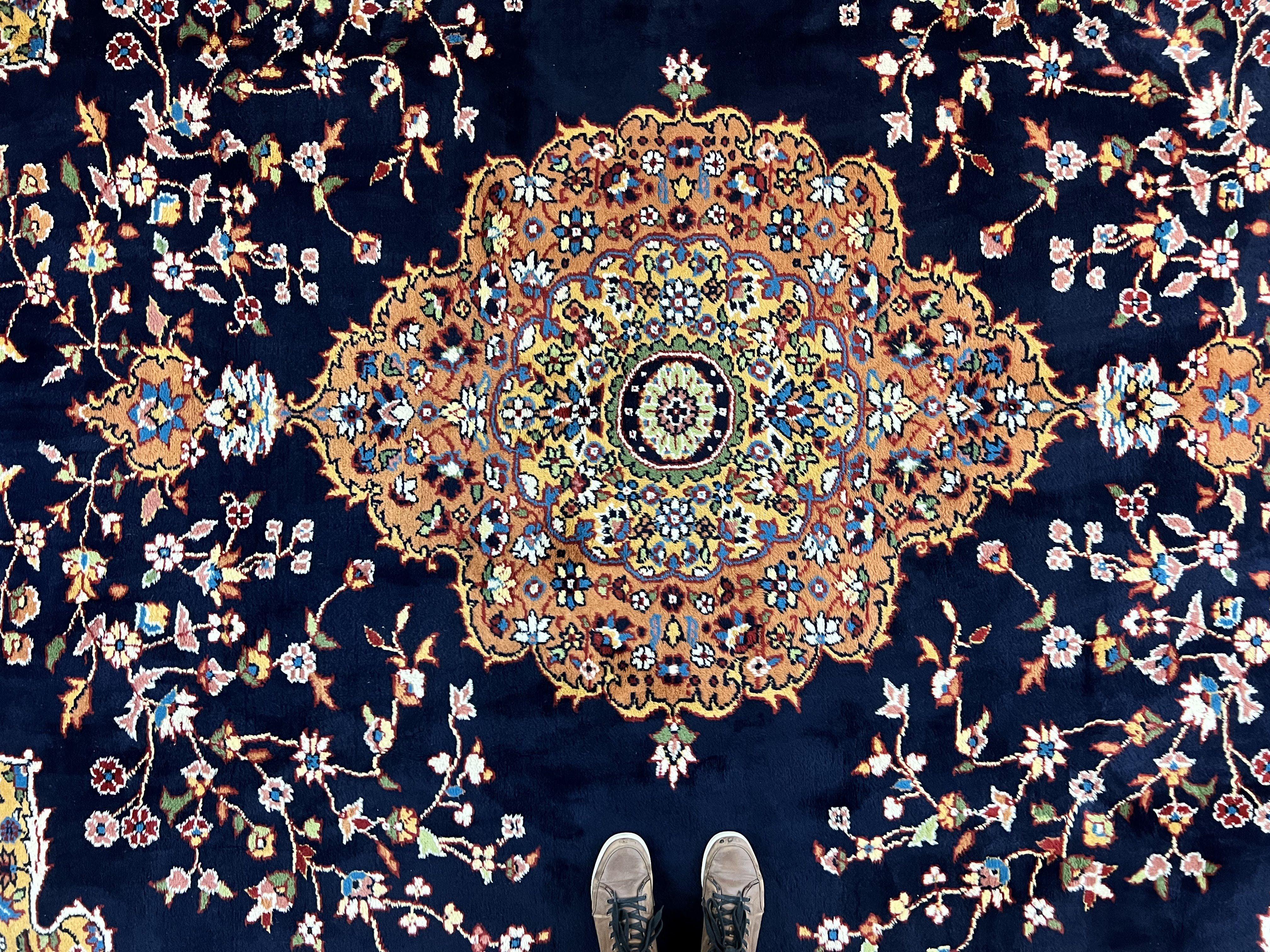 Indo Persian Rug 12x15, Mahal Sarouk Rug 12 x 15, Wool Hand Knotted Vintage Carpet, Navy Blue, Oversized Rug, Center Medallion - Jewel Rugs