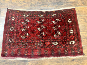 Antique Afghan Turkoman Mafrash Rug 3x5, Red, Hand Knotted, Wool, Tribal Collectible