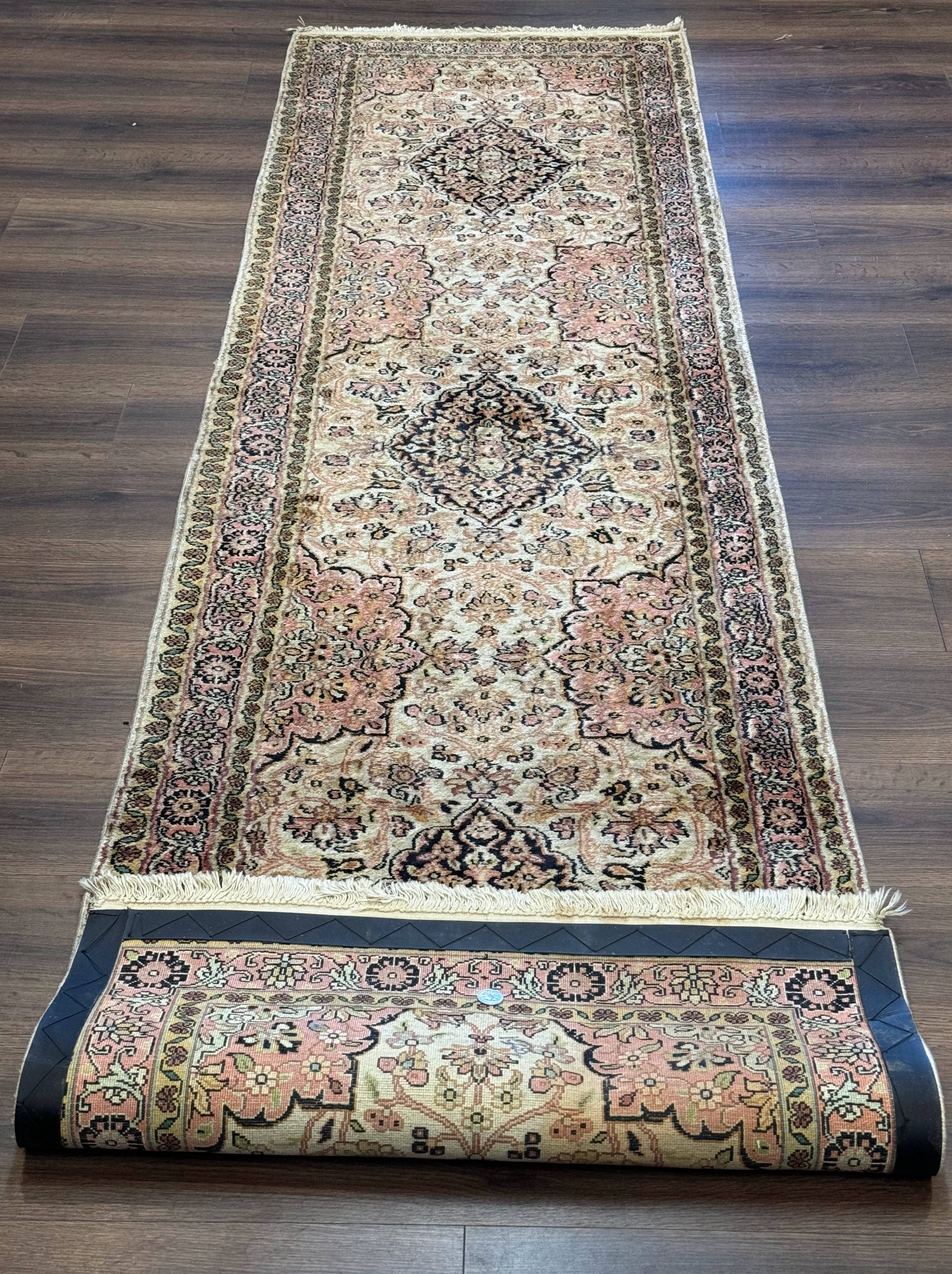 Silk Indian Kashmiri Runner Rug 2.7 x 9.8, Floral Medallions - Jewel Rugs