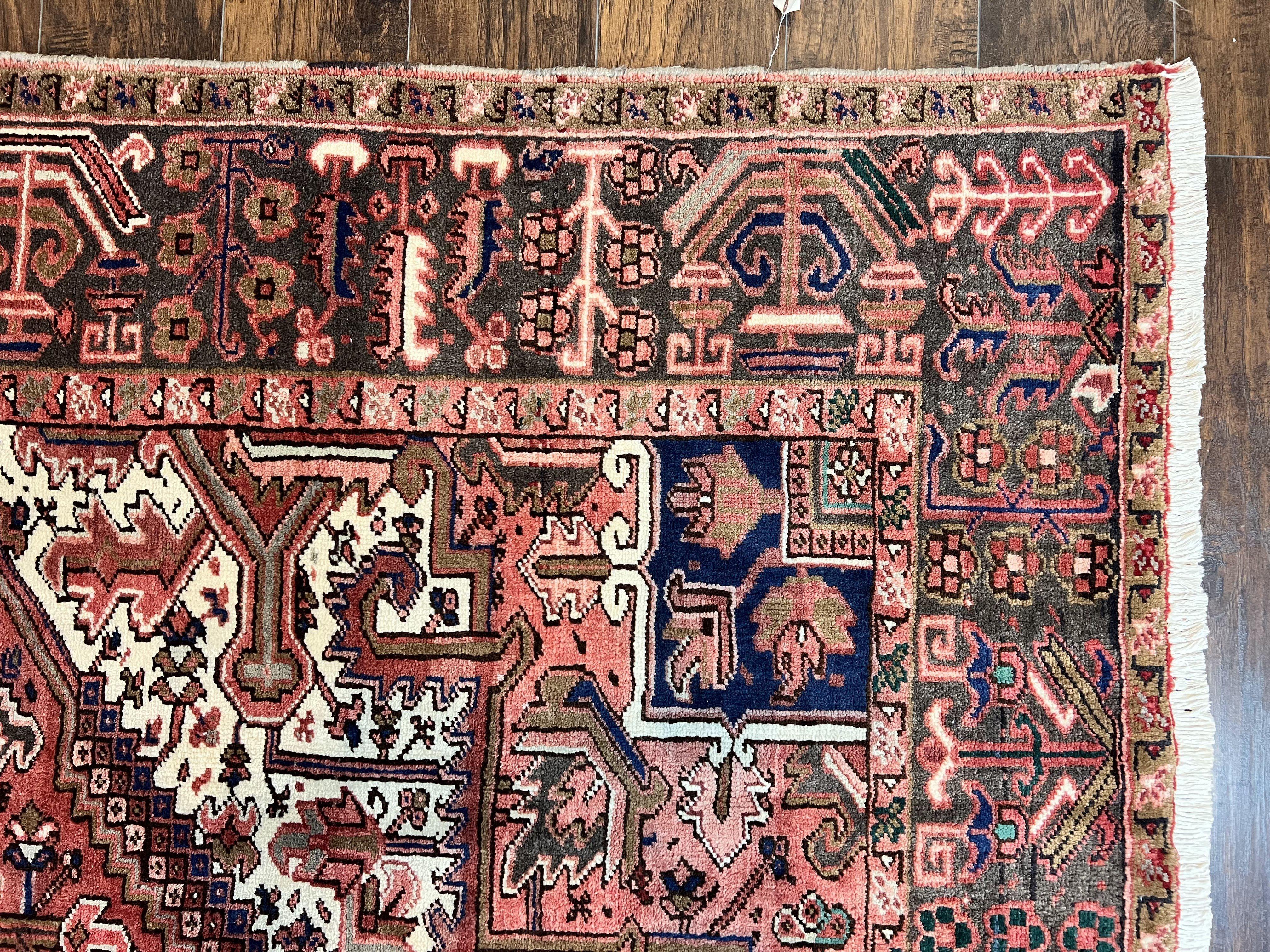 Persian Heriz Rug 10x13, Wool Hand Knotted Antique Carpet, Red Ivory, Geometric Rug 10 x 13 - Jewel Rugs