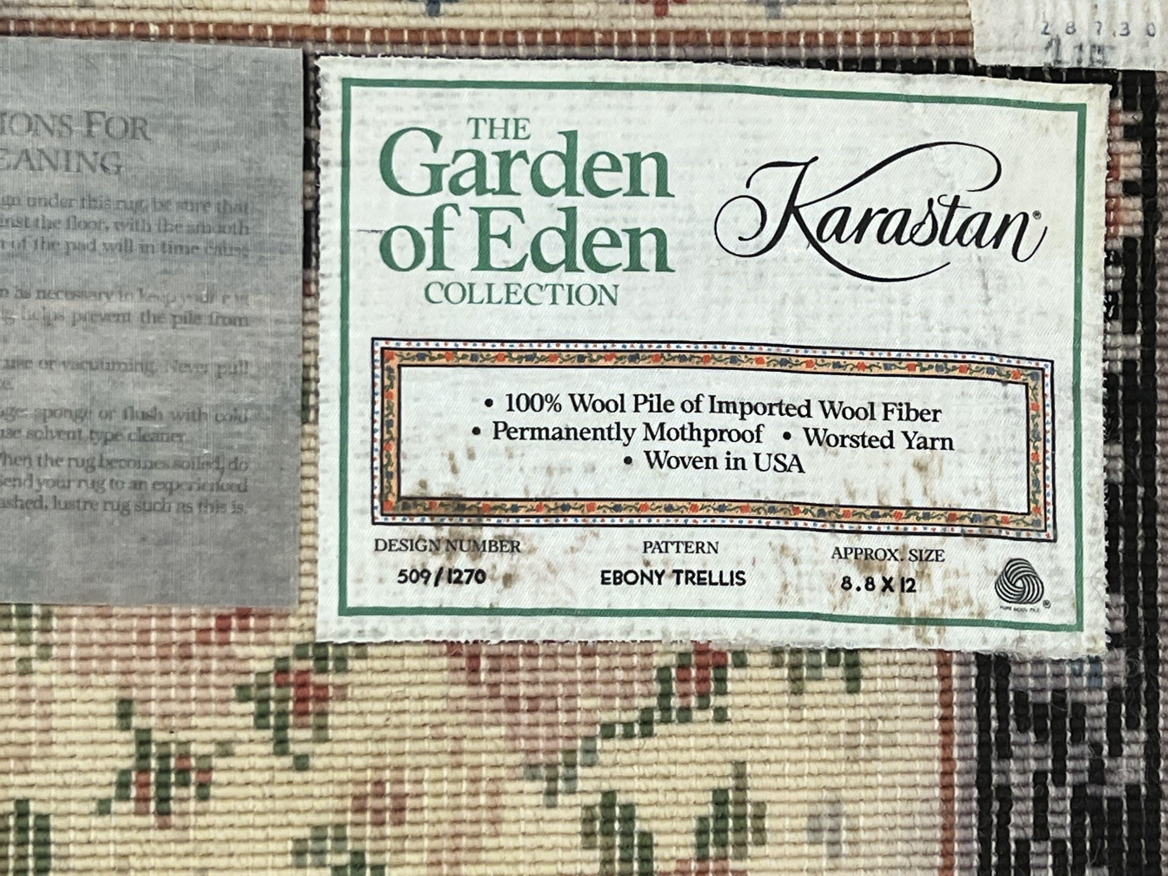 Karastan Rug 8.8 x 12, Garden of Eden #509/1270, Ebony Trellis, Vintage Discontinued Wool Pile Karastan Carpet - Jewel Rugs