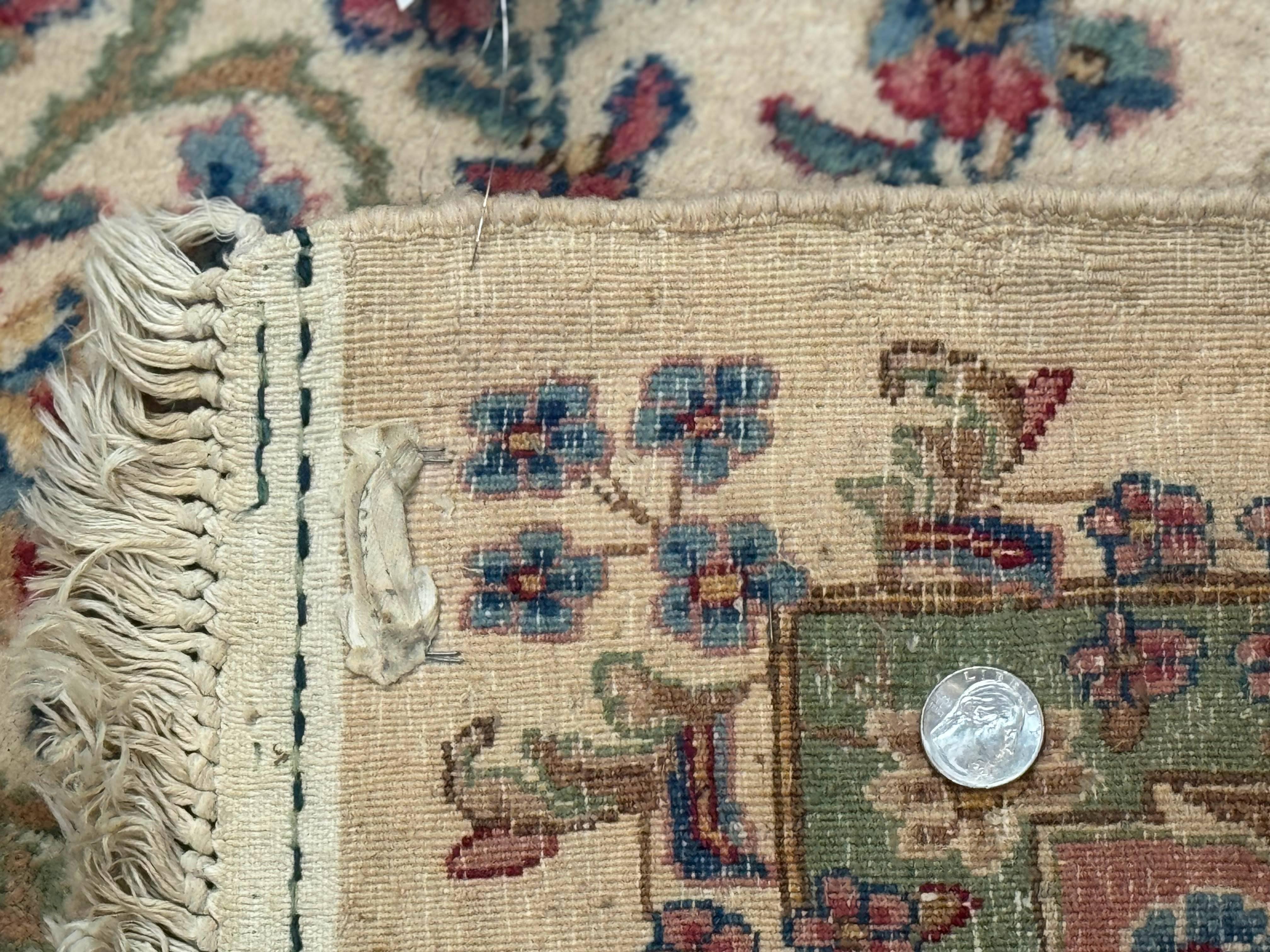 Palace Size Persian Kerman Rug 11x20 ft, Very Fine 340 KPSI, Vintage Oversized Wool Handmade Large Persian Carpet, Beige Light Blue Pink - Jewel Rugs