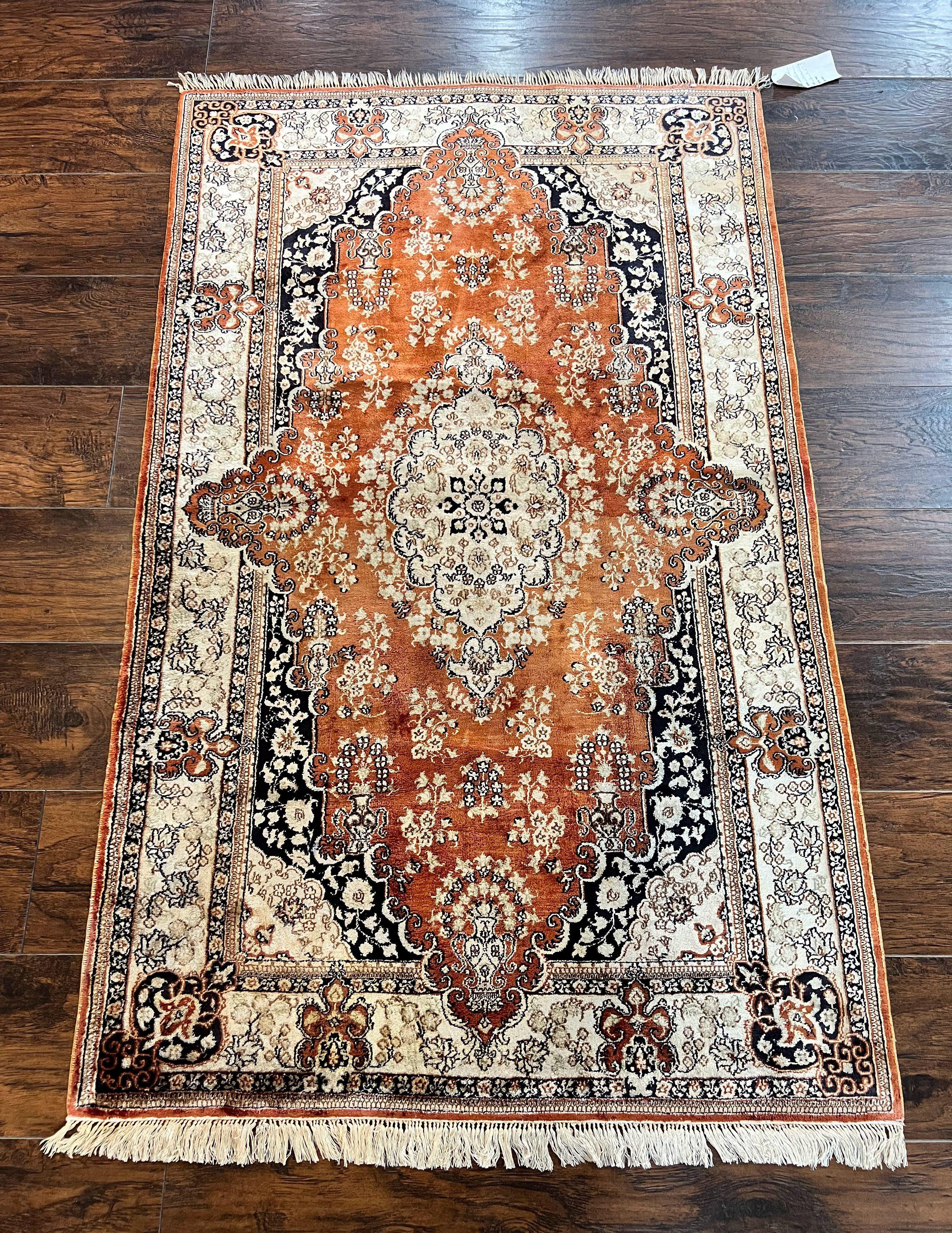Turkish Silk Rug 3x5, Very Fine 400 KPSI, Floral Medallion, Handmade Hand Knotted Silk on Silk Oriental Carpet - Jewel Rugs