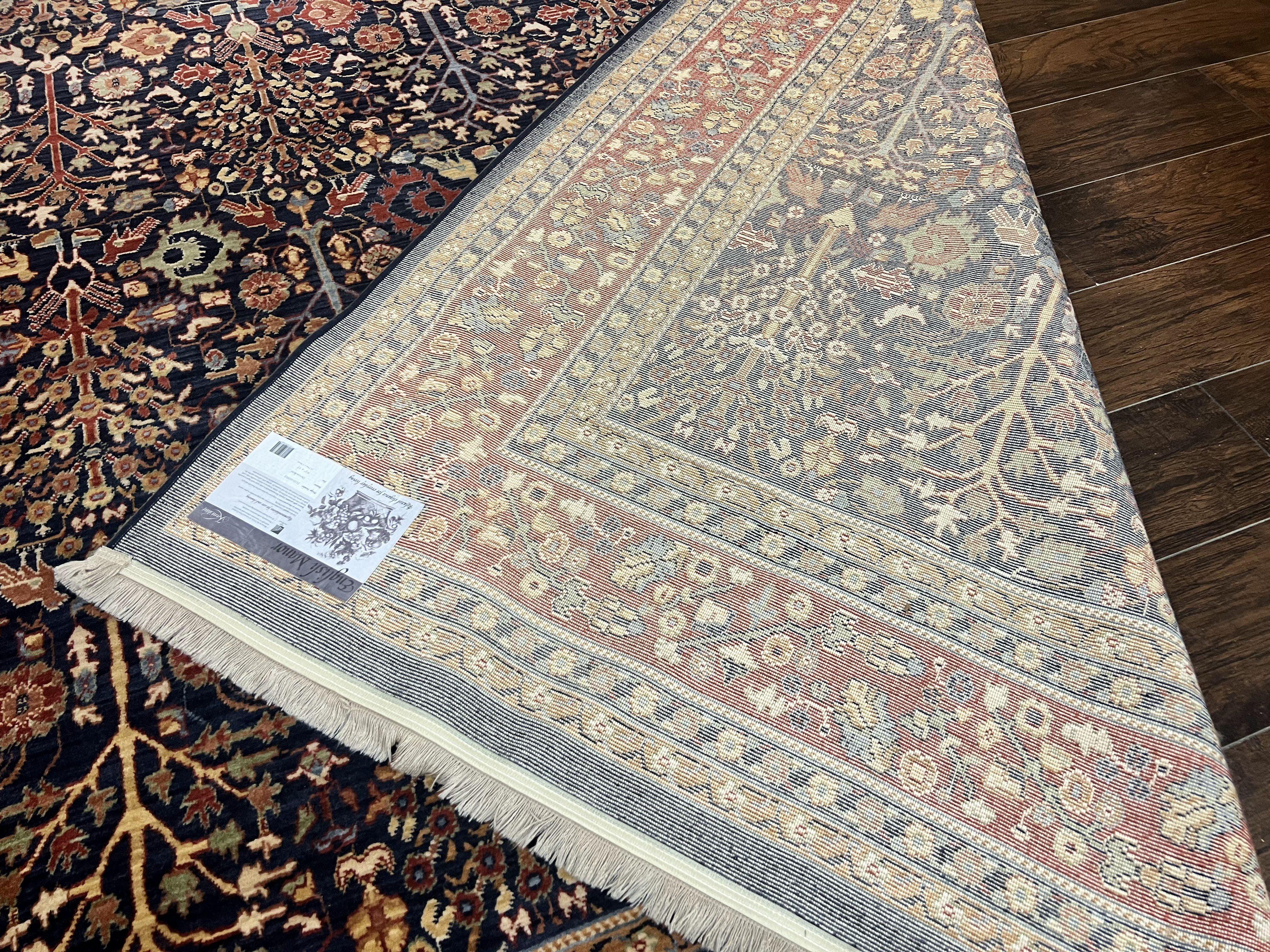 Karastan Rug 9x13, Karastan English Manor Devonshire 2120, Discontinued Wool Pile Karastan Navy Blue Floral Room Sized Area Rug, Bird Motifs - Jewel Rugs