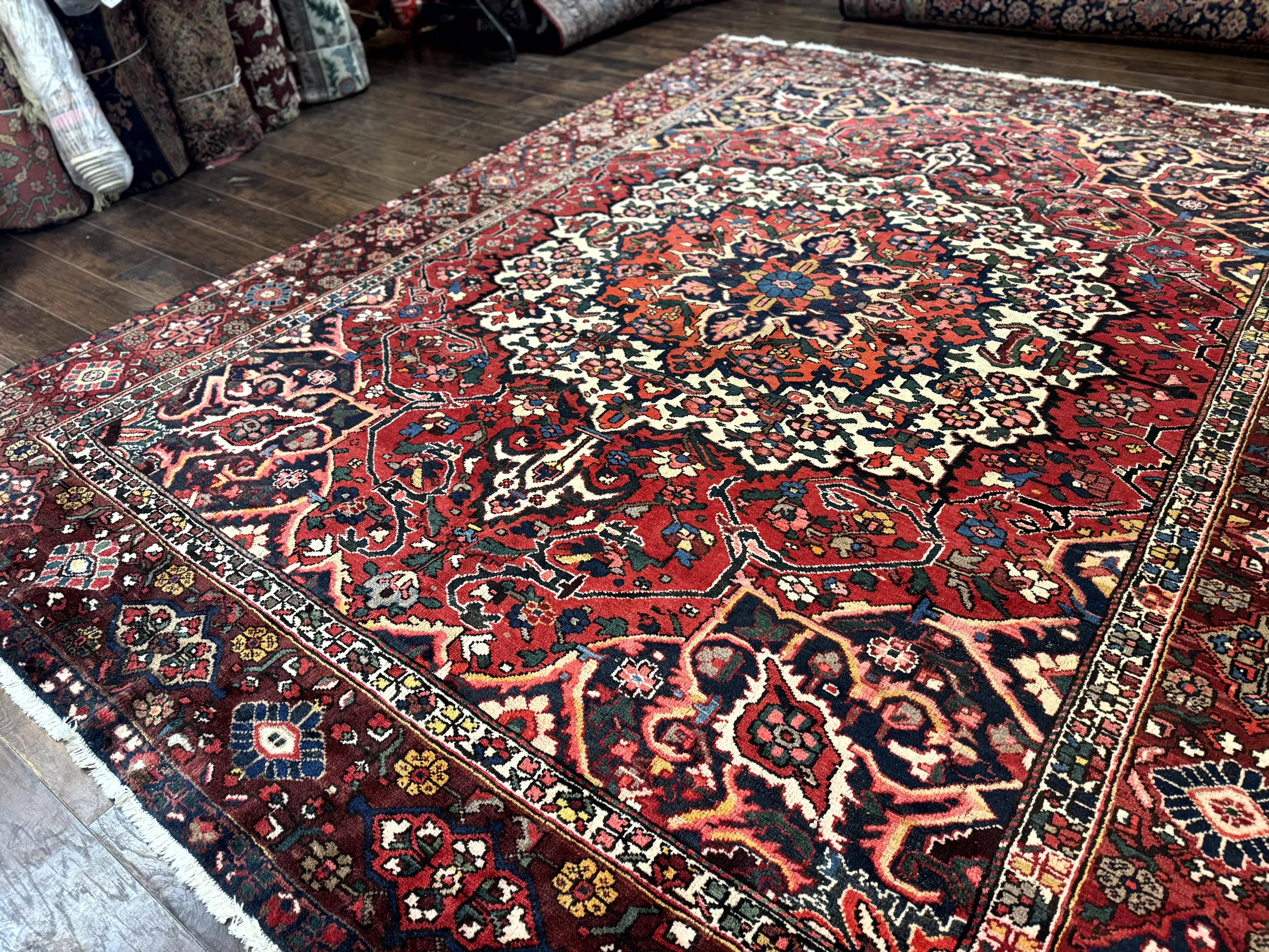 Rare Persian Bakhtiari Rug 10x13, Red, Semi Antique, Large Persian Carpet, Handmade - Jewel Rugs