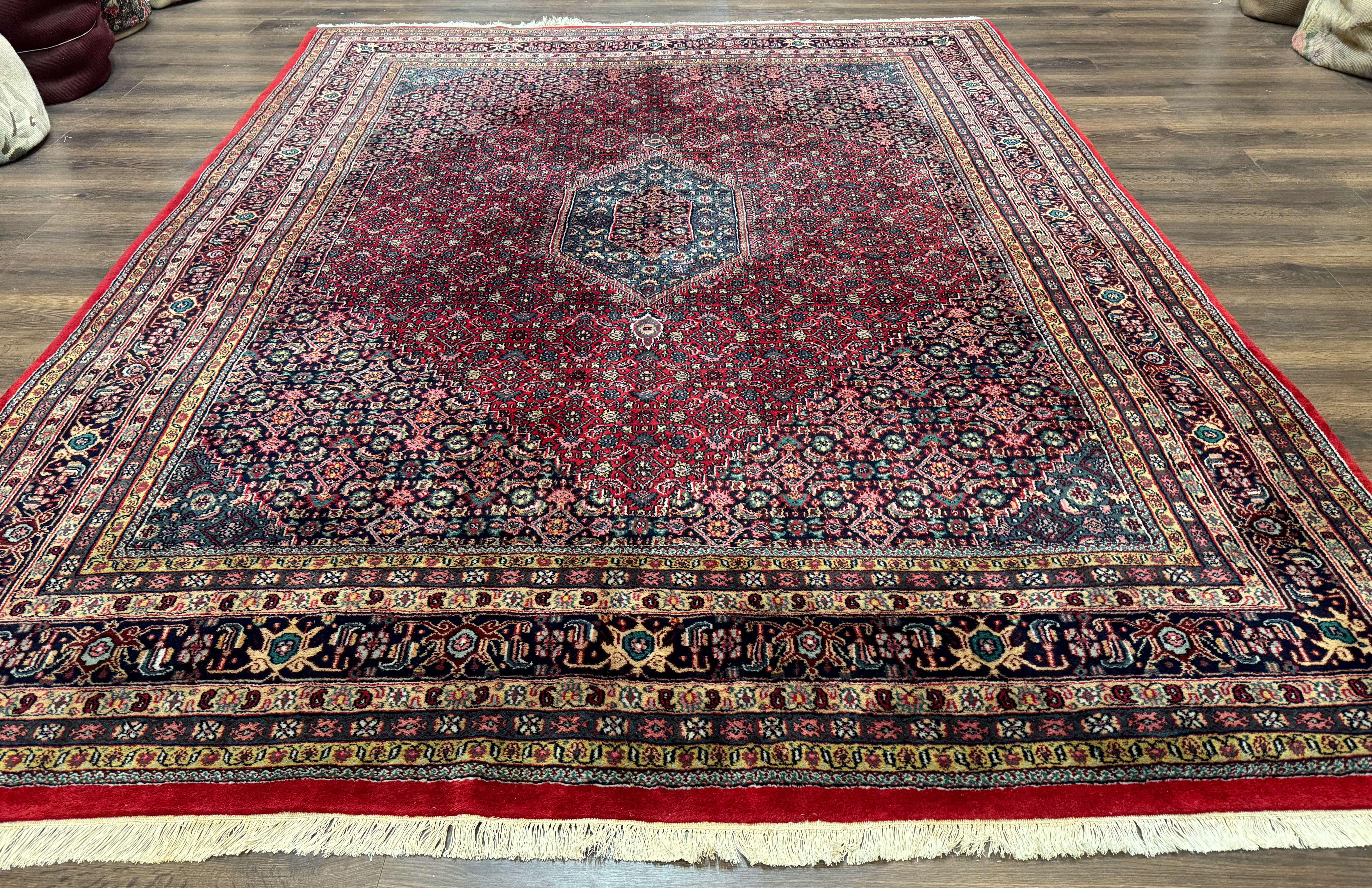 Indo Persian Bidjar Rug 8x10, Red, Herati Pattern, Soft Wool Pile, Vintage - Jewel Rugs